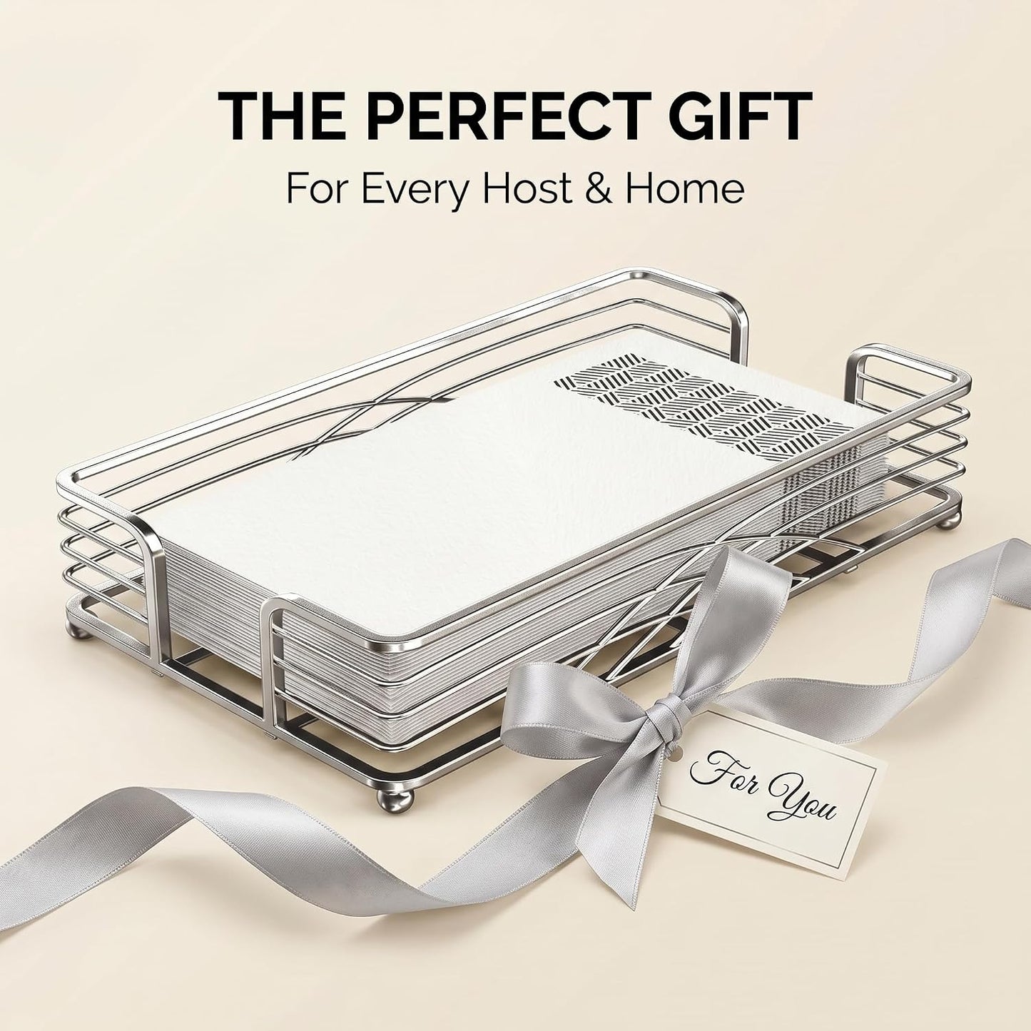 Silver Tray / B - Silver Napkin Holder for Bathroom / Guest Towel Holder
