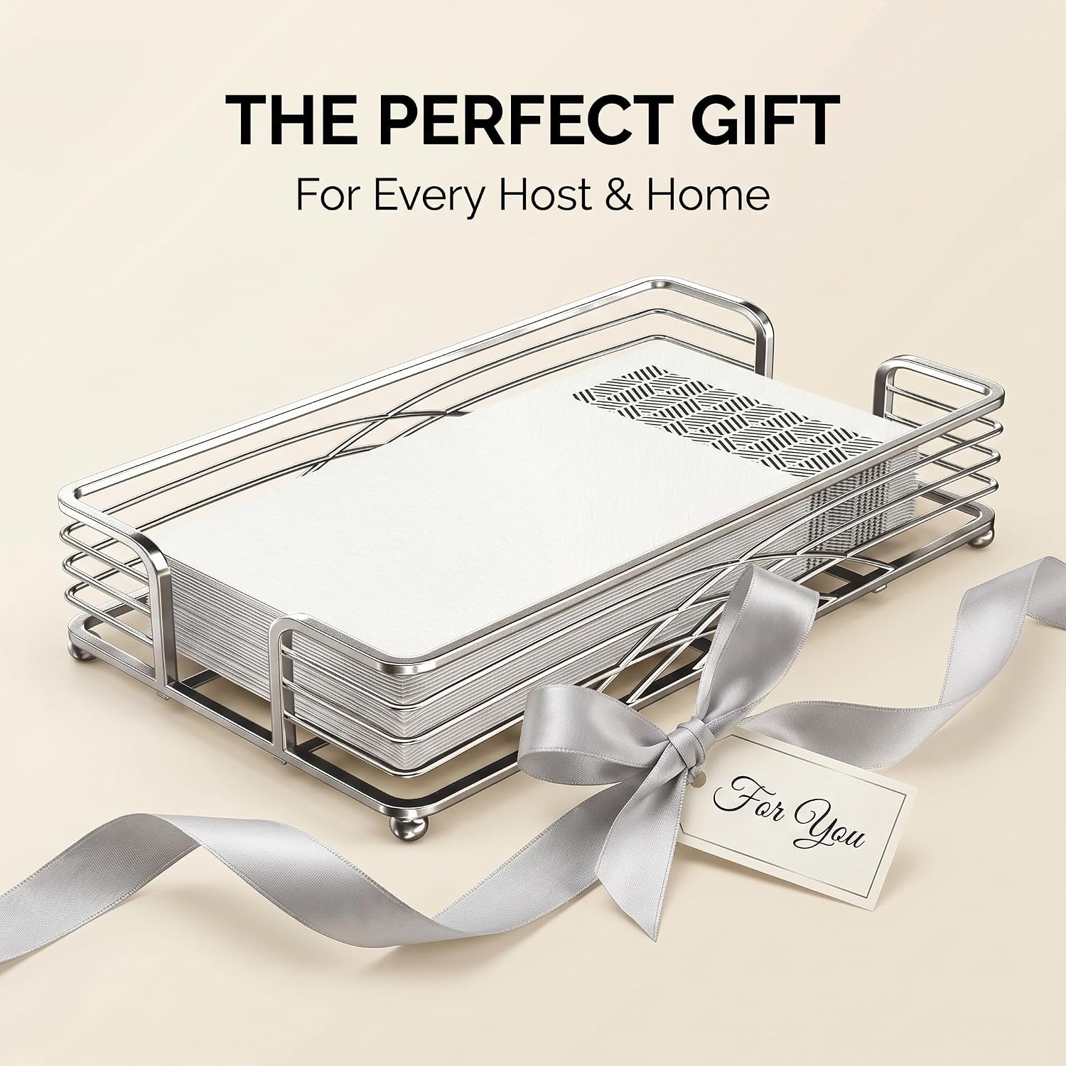 Silver Tray / B - Silver Napkin Holder for Bathroom / Guest Towel Holder