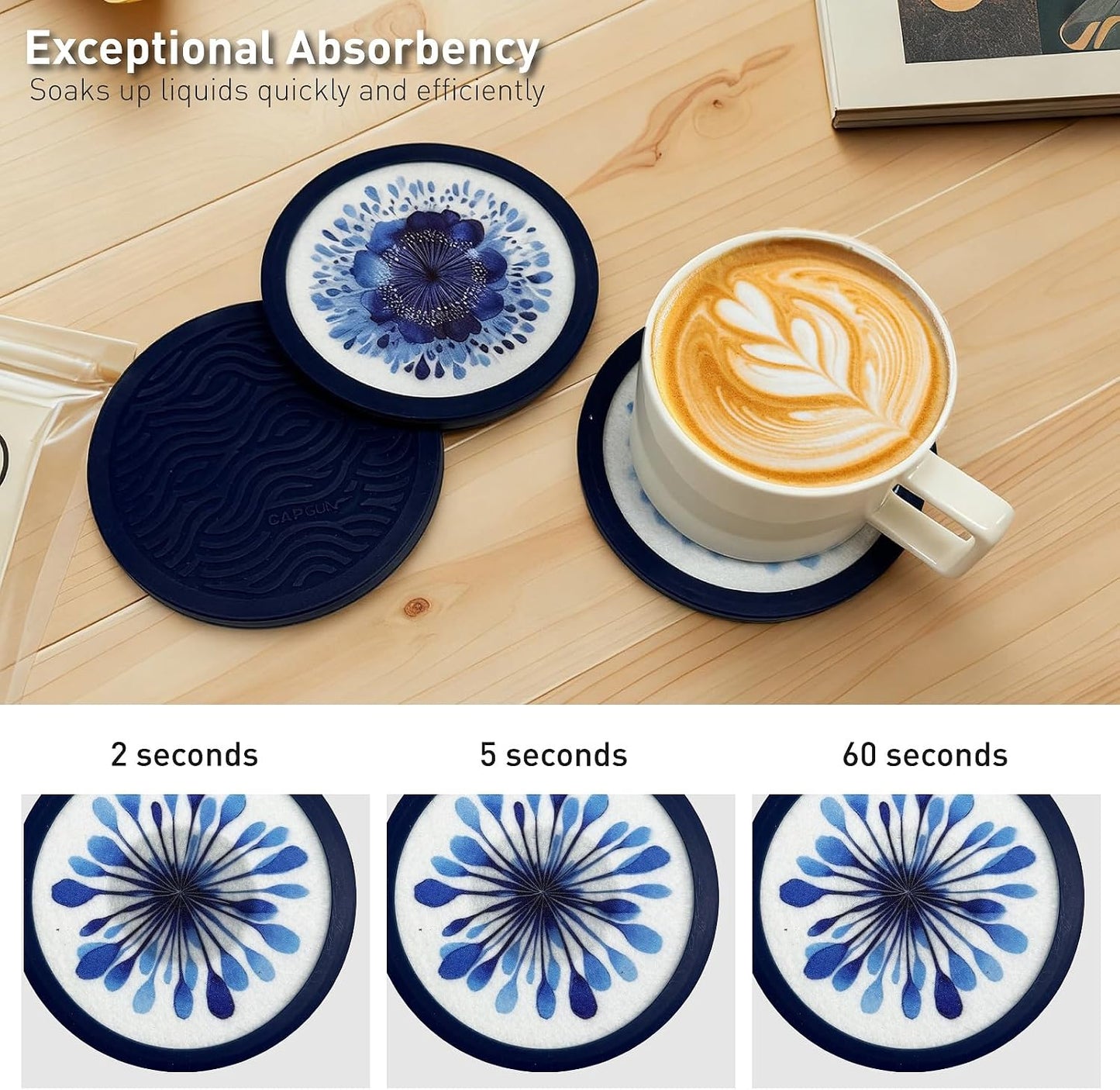 Indigo Floral Non-Slip Silicone Coasters / 6pc / Set of 4
