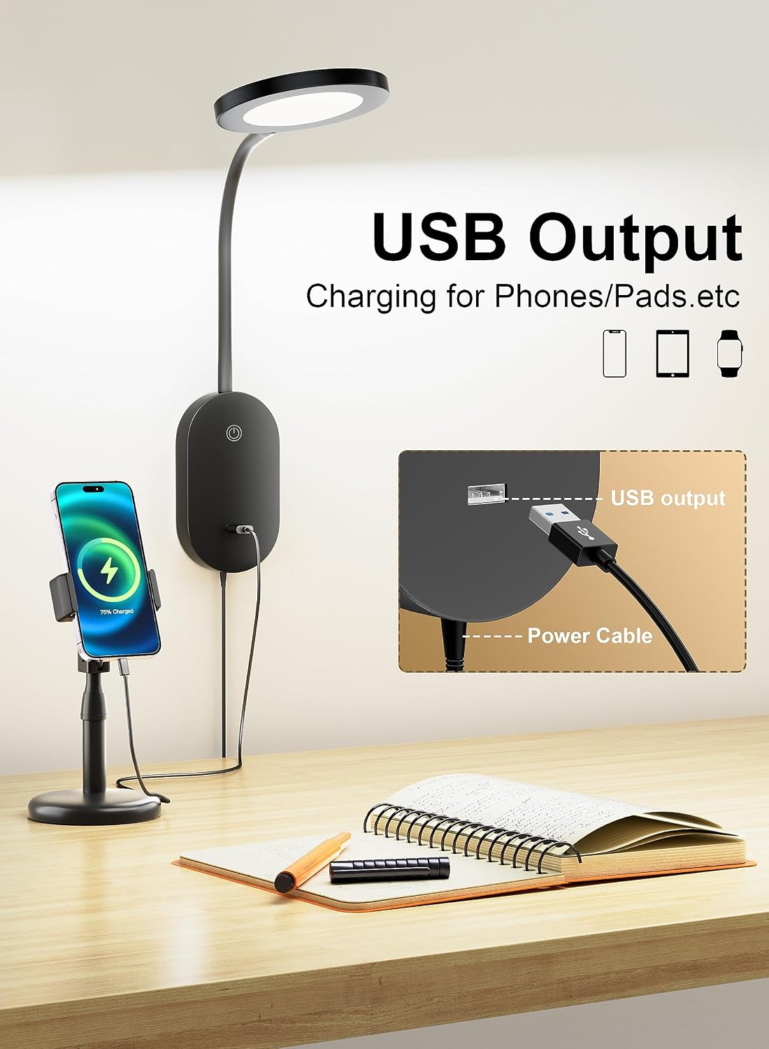deeloop LED Wall Mounted Reading Light for Bed, Book Light for Wall Bedside Lamp with USB Output, 4 Hour Auto-Off Timer