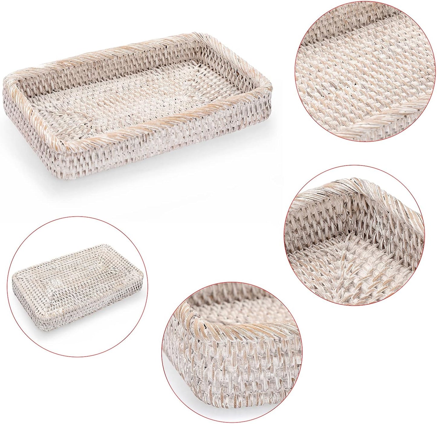 Rattan Bathroom Vanity Tray / White / 10 x 6.1 x 1.8