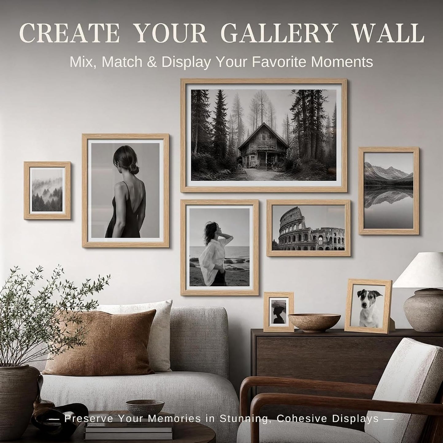 VCK 24x36 Poster Frame Set of 6, Elegant Oak Wood Picture Frame | 1.1in Wide Border, Wall Hanging, HD Plexiglass