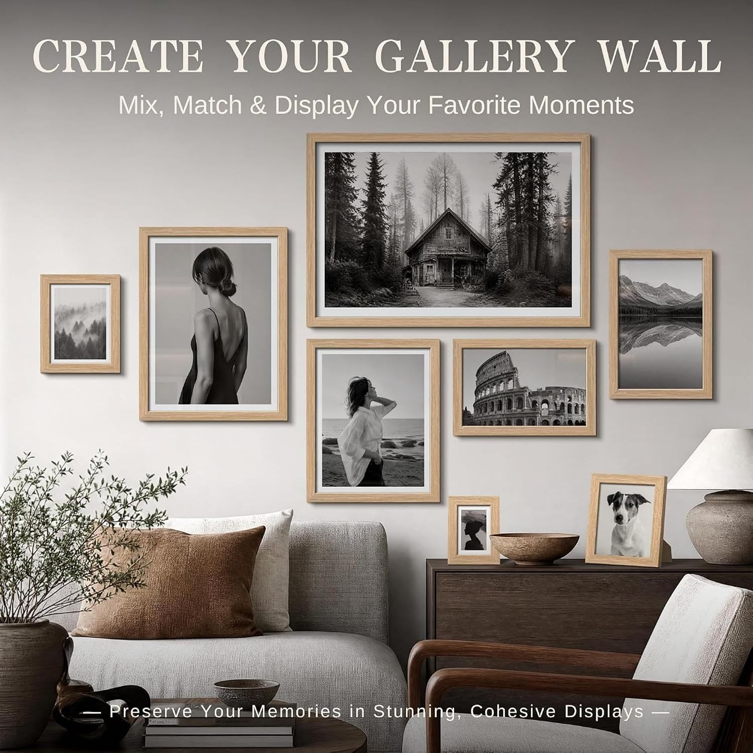 VCK 24x36 Poster Frame Set of 6, Elegant Oak Wood Picture Frame | 1.1in Wide Border, Wall Hanging, HD Plexiglass