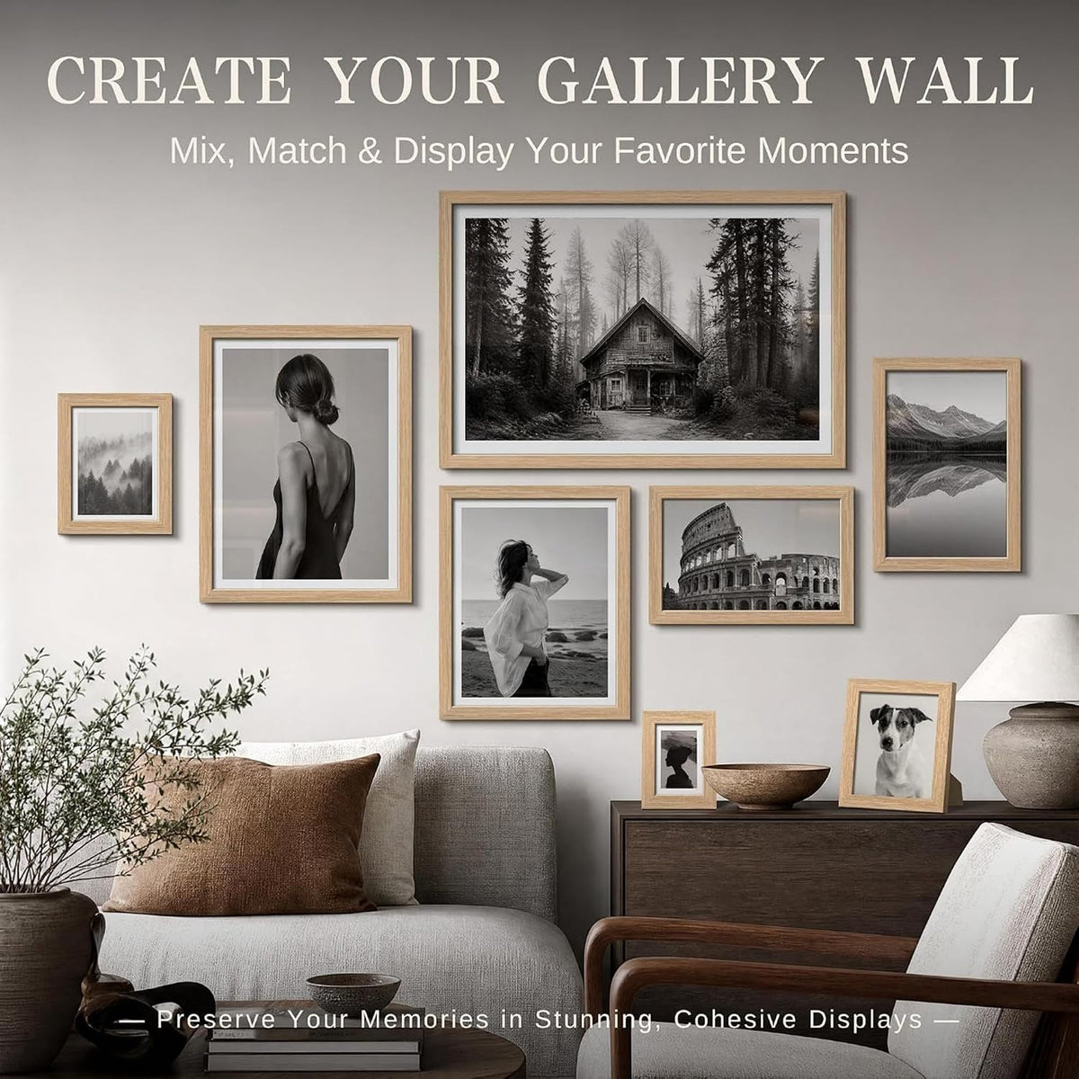 VCK 18x24 Frame Set of 6, Elegant Oak Wood Poster Frame | 1.1in Wide Border, Wall Hanging, HD Plexiglass