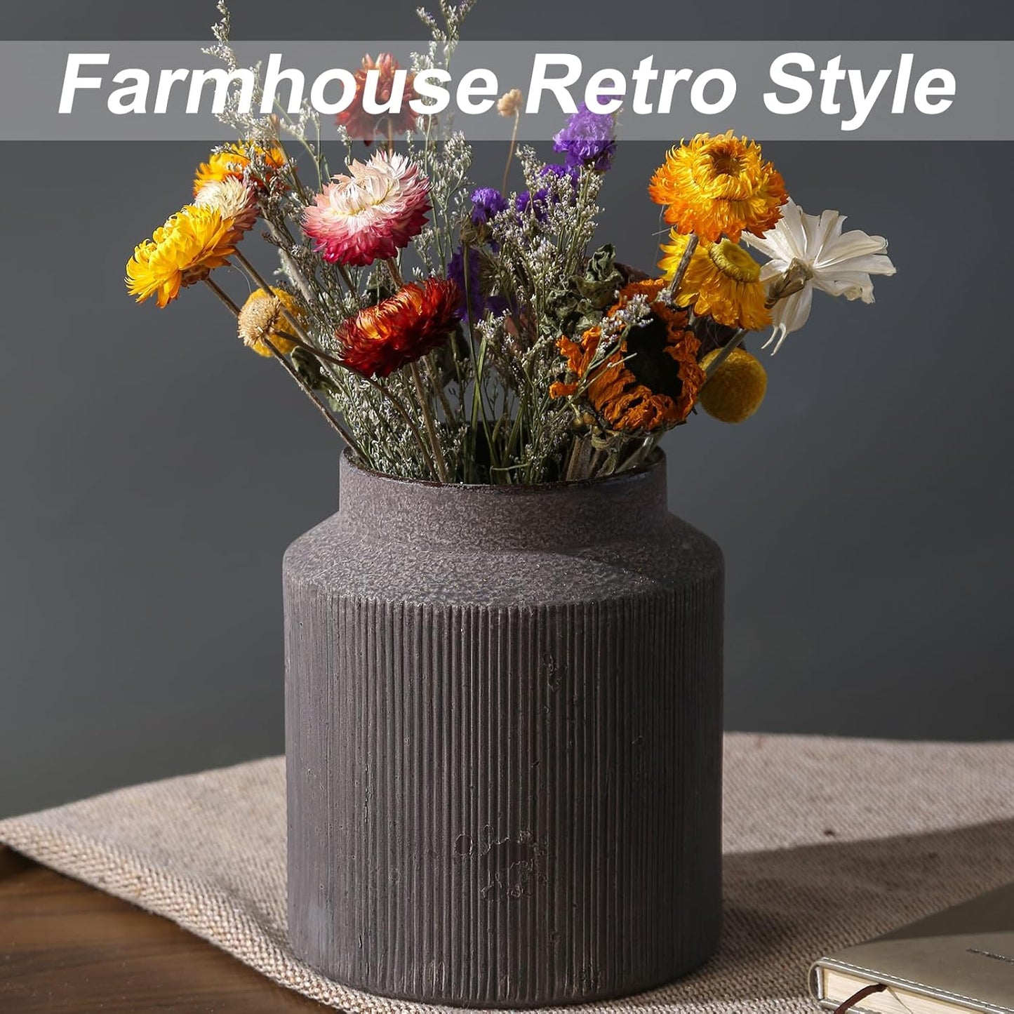 Farmhouse Vase / Vintage Rustic Terracotta Flower Vase Suitable / Brown and Black / 6.1 x 7