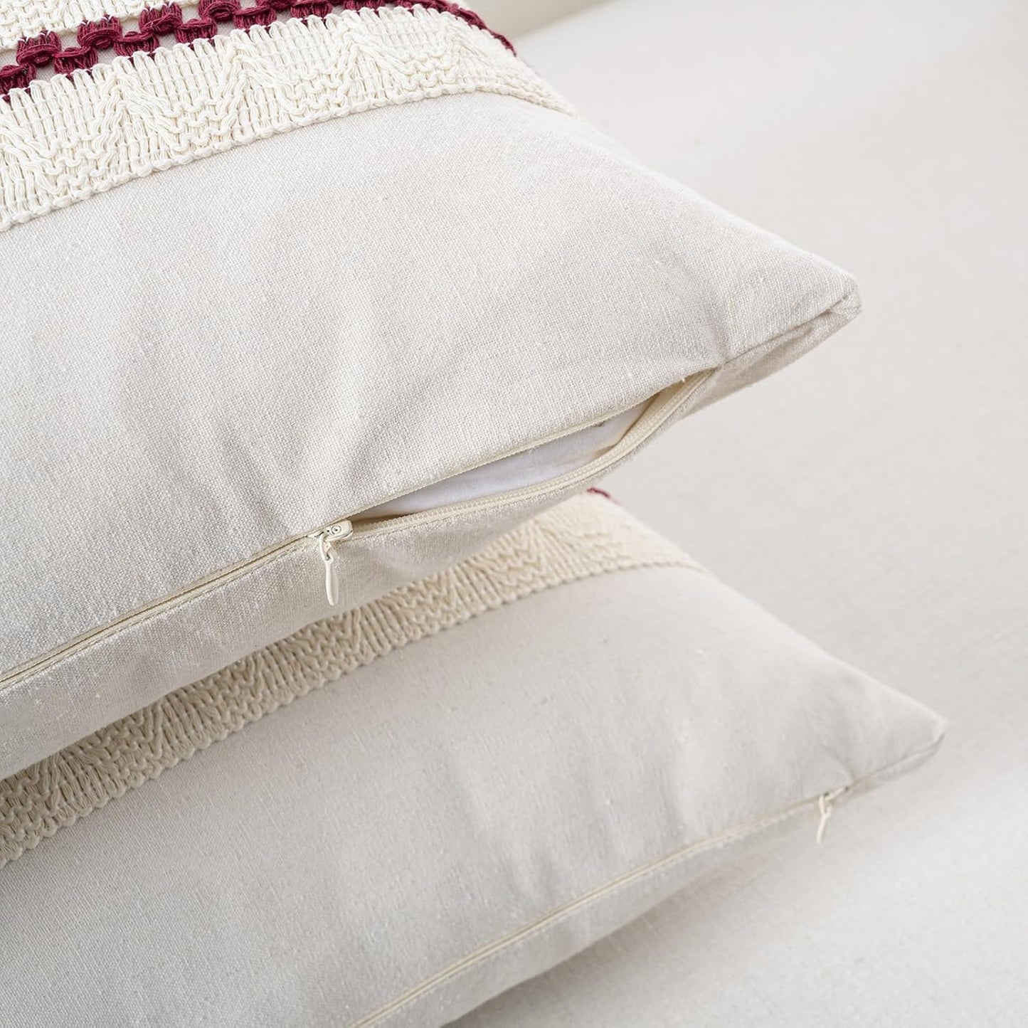 Boho Decorative Throw Pillow Covers / 18 x 18 / Burgundy / Set of 2