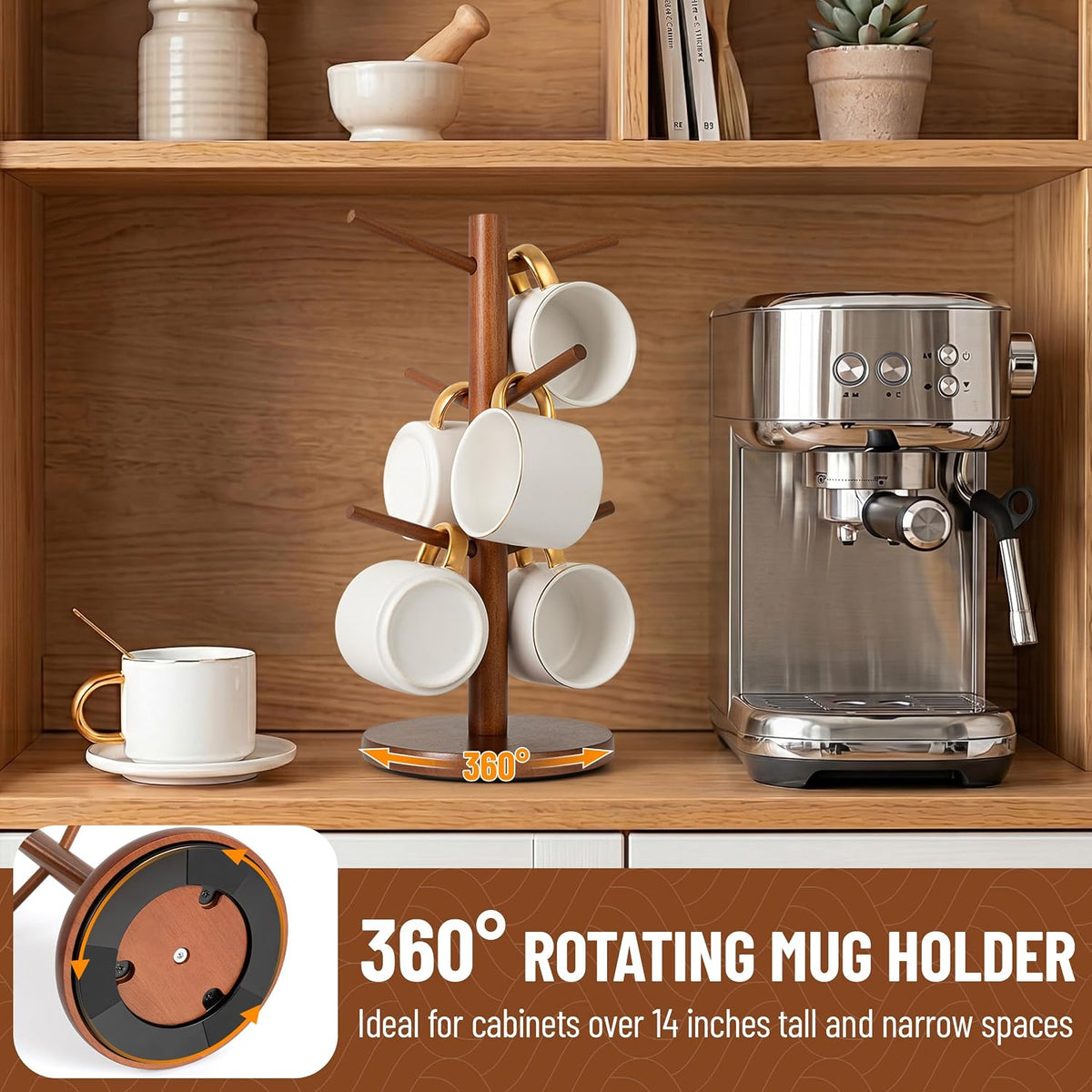 MyLifeUNIT Mug Holder Tree, 360° Rotated Coffee Cup Holder | Anti-slip padded bottom, space-saving compact design