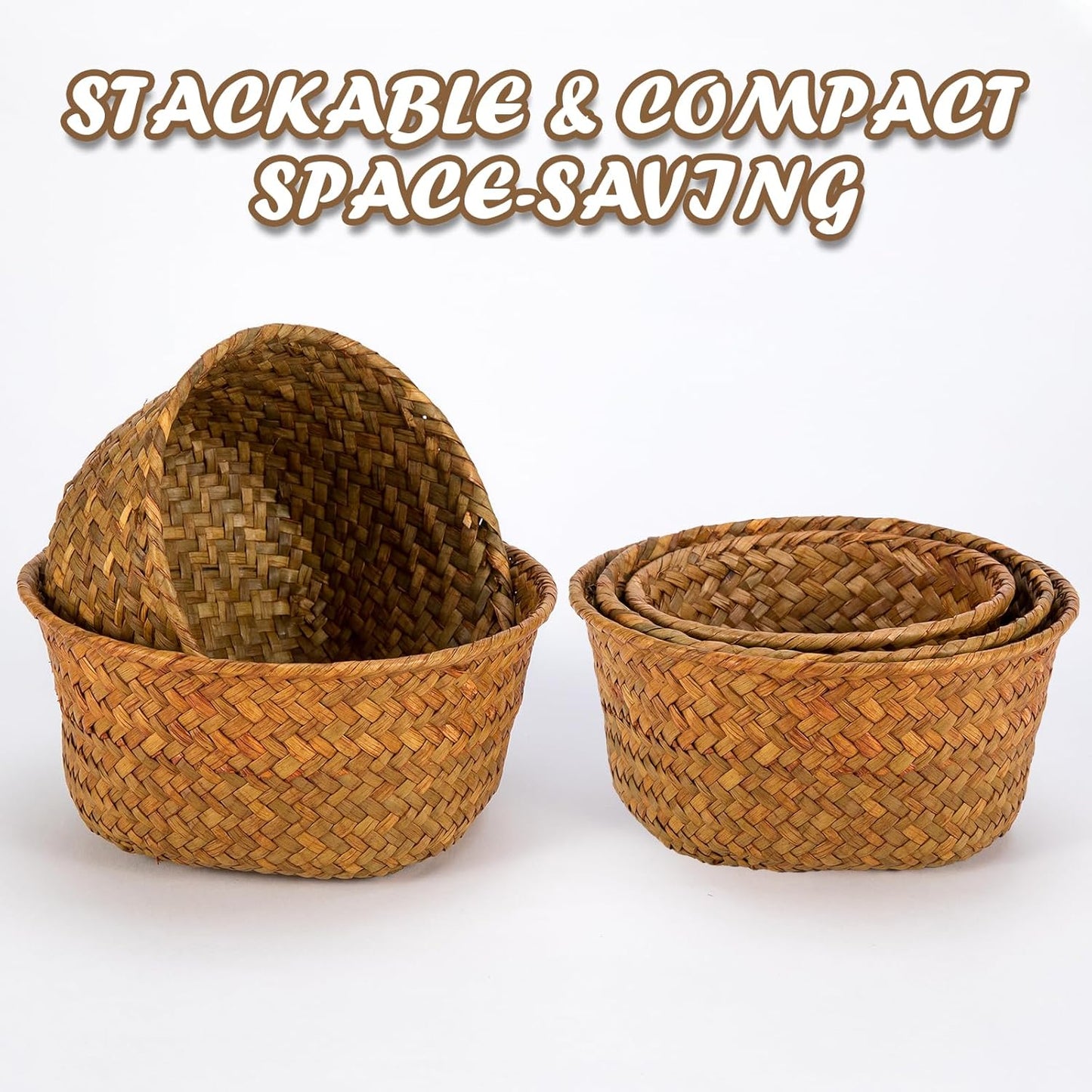Small Seagrass Woven Storage Baskets / Natural / Set of 3