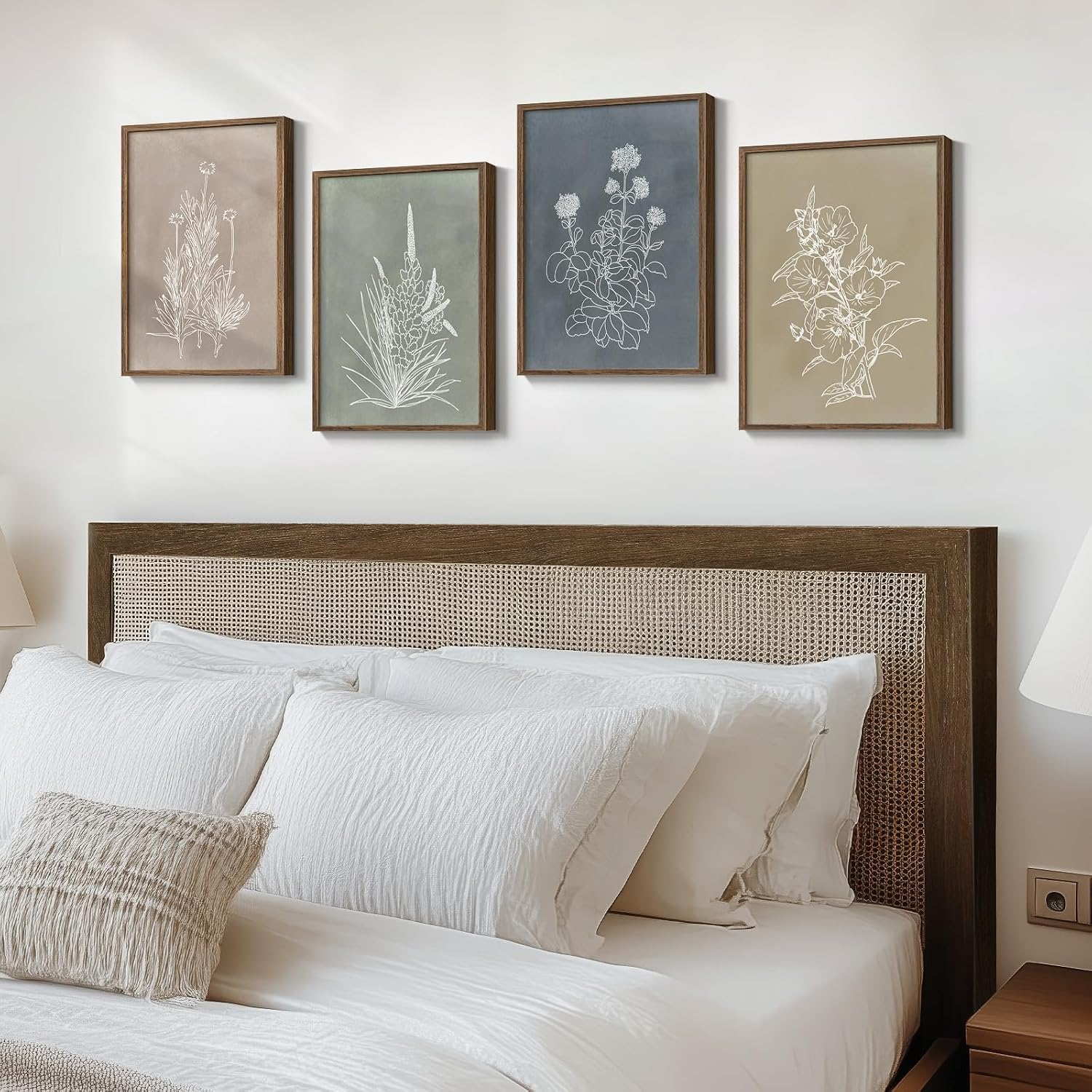 Framed Boho Botanical Wall Art / 12" W x 16" H x / Simple - Walnut Framed / Set of 4