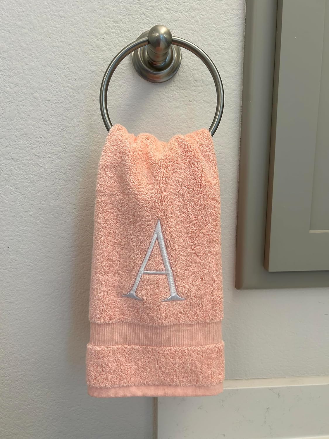 Pink with White Monogrammed Hand Towels for Bathroom - Set of 2 Letter S | Luxury Hotel Quality Initial Towels For