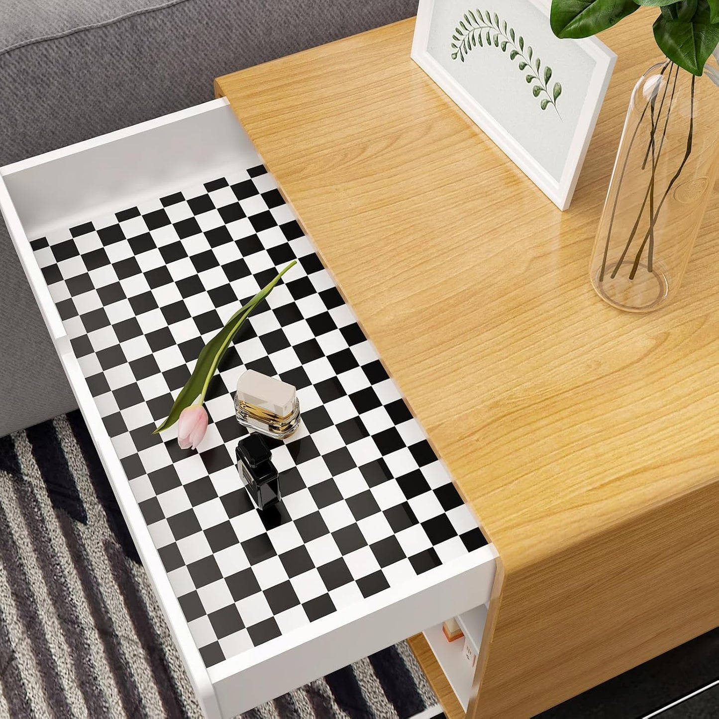 15.7''x315'' Checkered Wallpaper Peel and Stick and White Wallpaper Checkered / 15.7 x 315 / Black