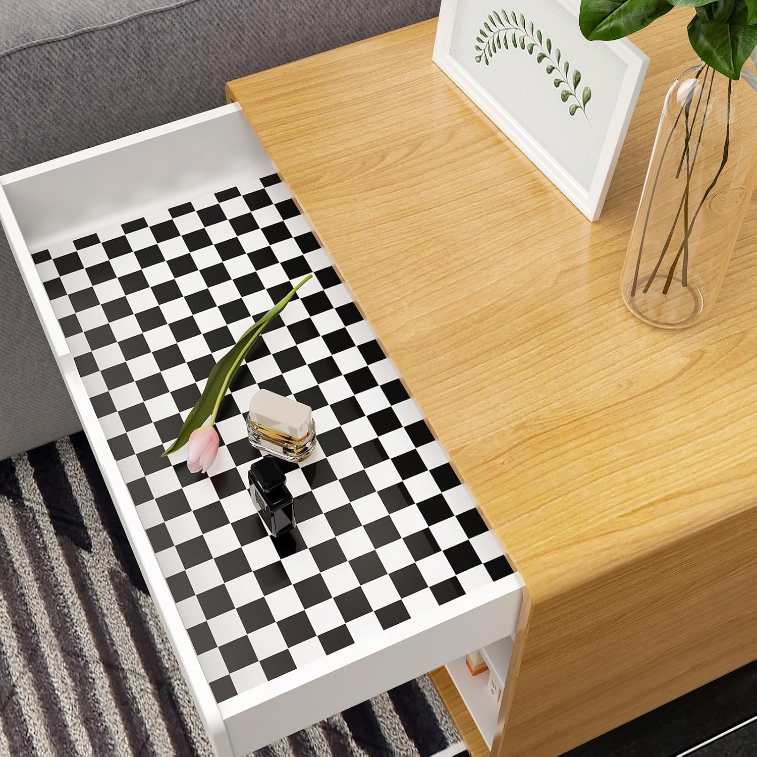 15.7''x315'' Checkered Wallpaper Peel and Stick and White Wallpaper Checkered / 15.7 x 315 / Black
