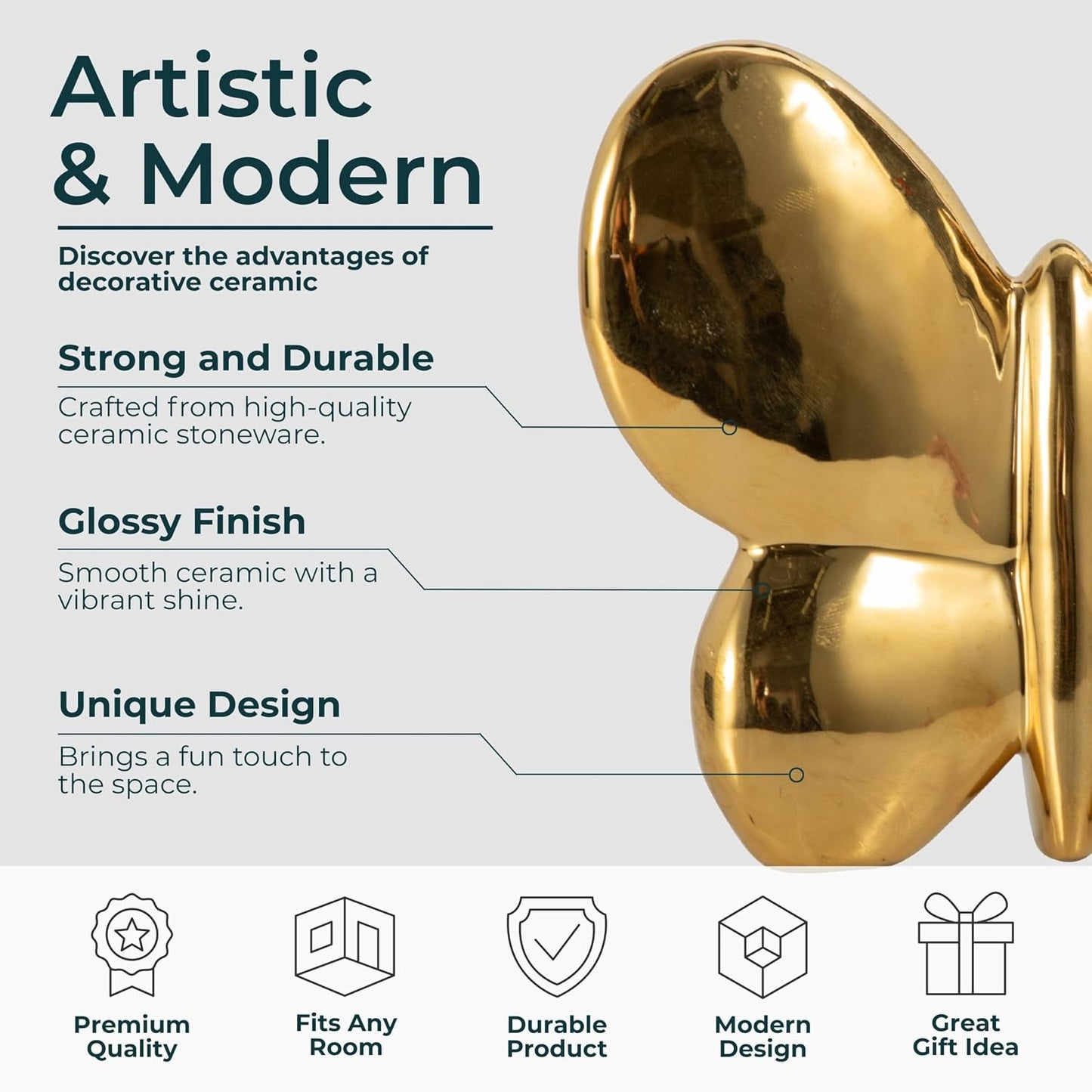 Ceramic Balloon Butterfly Sculpture / 5.0" H / Gold
