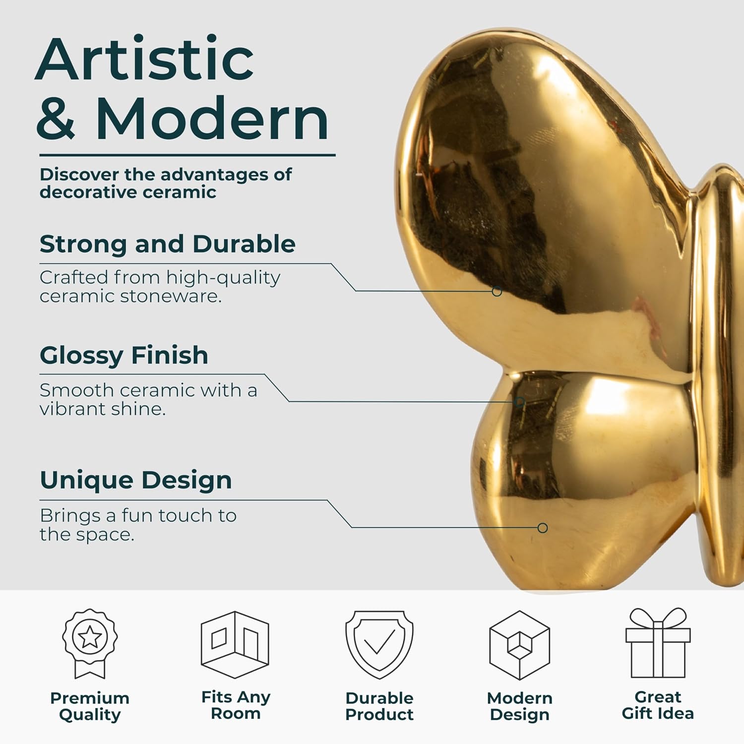 Ceramic Balloon Butterfly Sculpture / 5.0" H / Gold