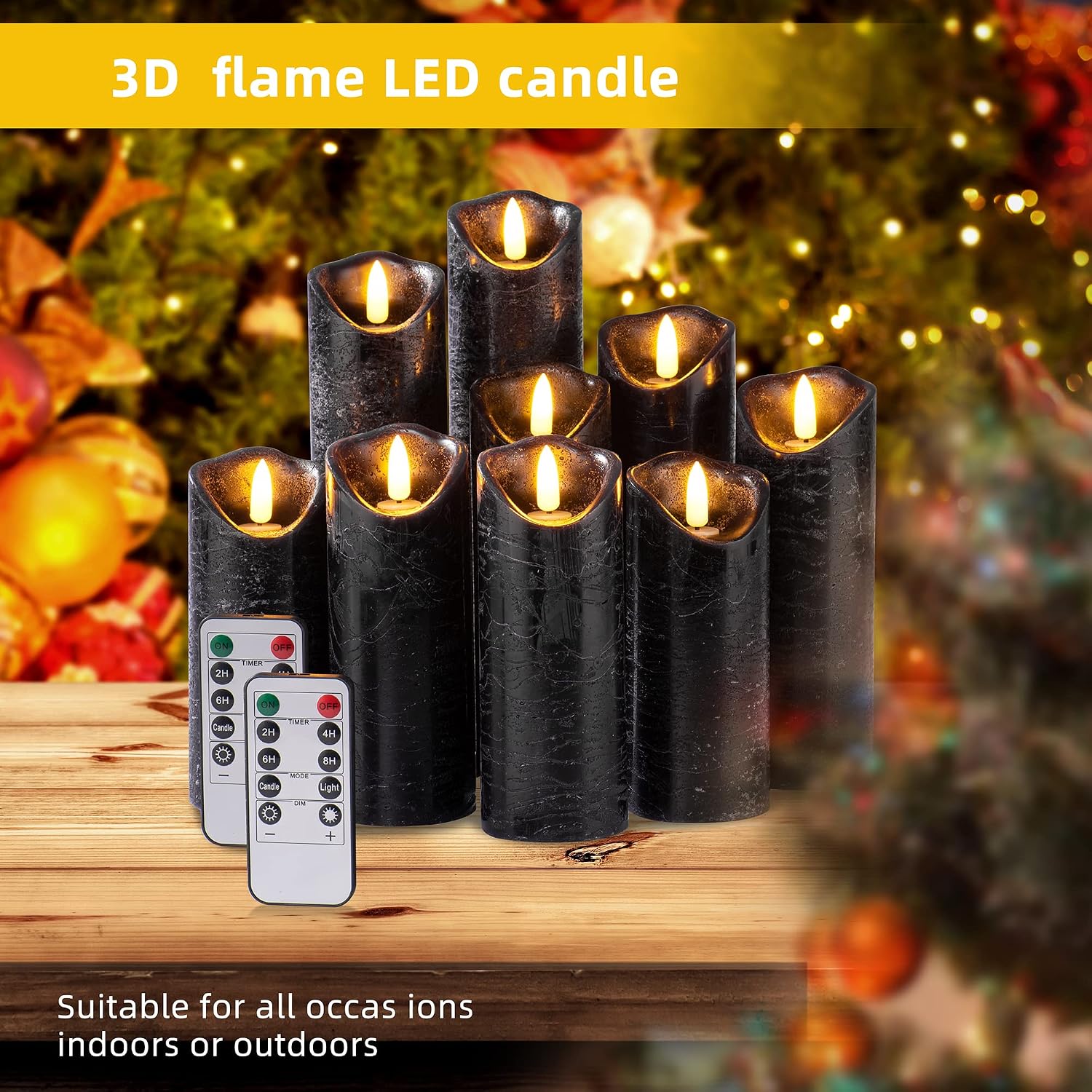 Hausware Set of 9 Flameless Candles Battery Operated LED Real Wax Flickering Electric Candles with Remote Control Timer
