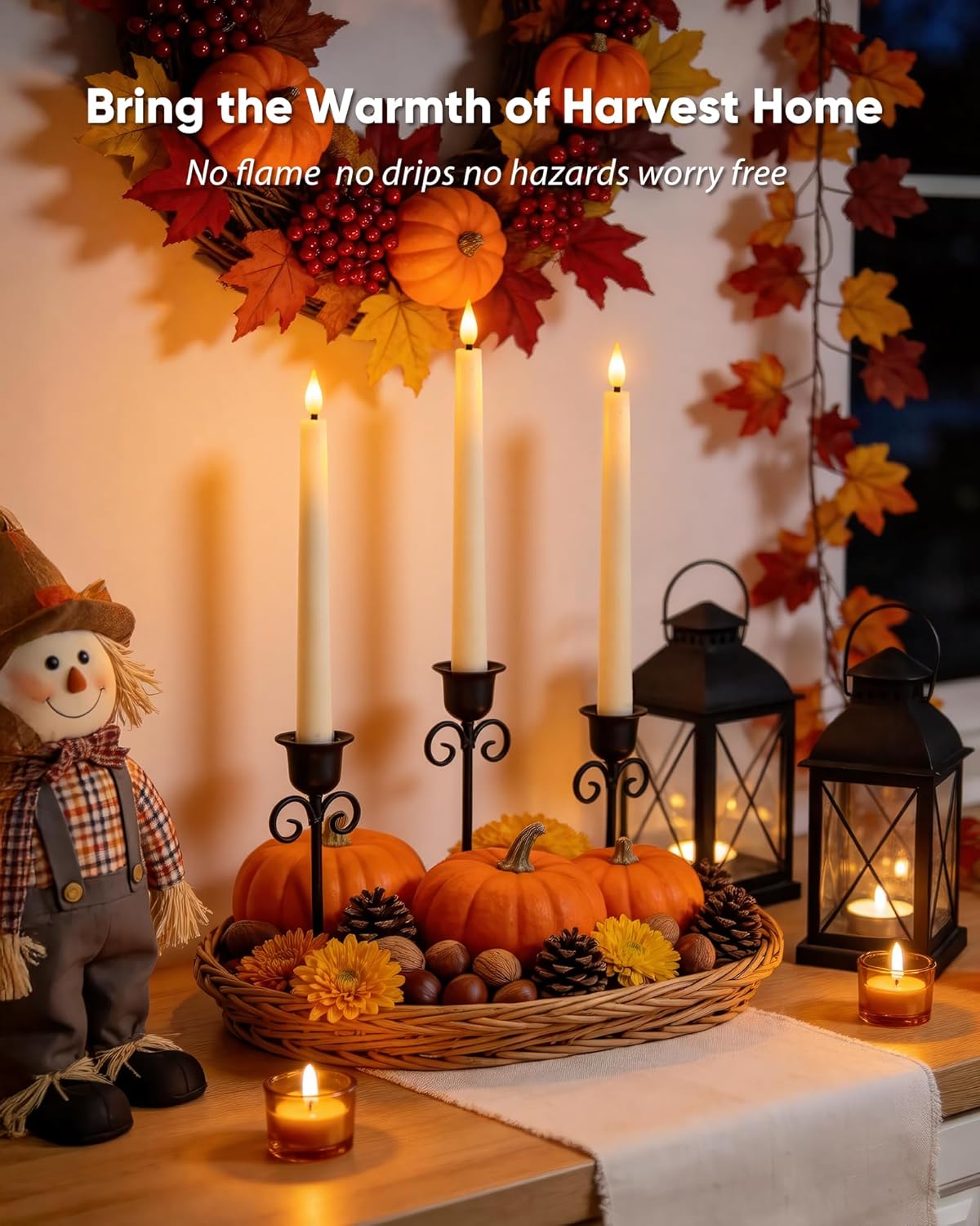 Homemory 6 Pcs Waxy Flameless Taper Candles with Remote, Flickering Battery Operated Candlesticks, Led Fake Candles