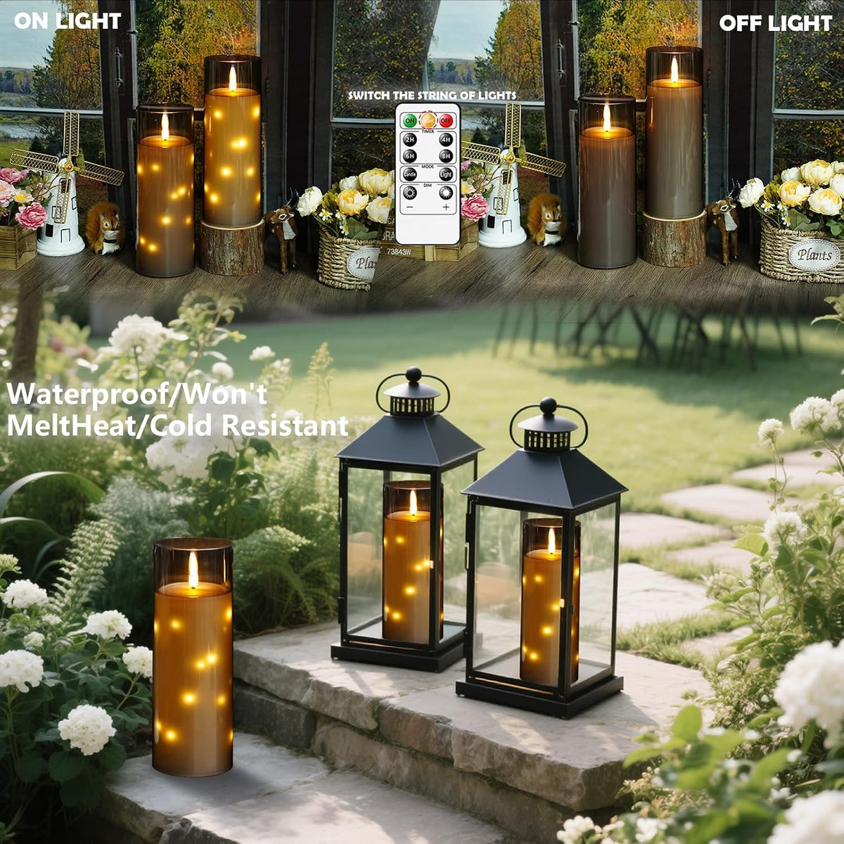 kakoya 11" x 4" Large Outdoor Waterproof Flameless LED Candles with Remote and Timer,Acrylic Pillar Candles Battery