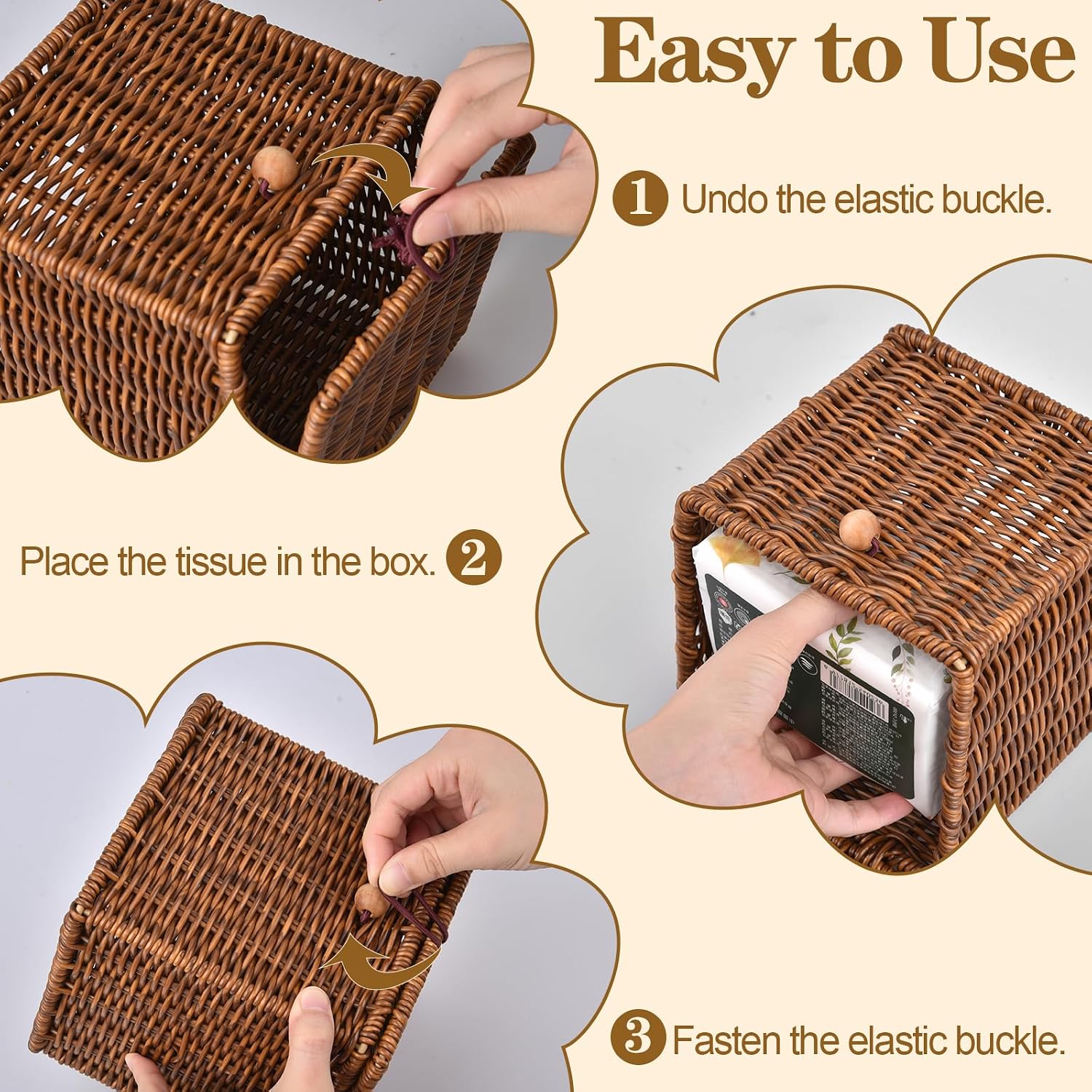 Rattan Tissue Box Cover Square Woven Decorative Rectangle Tissue Box Holder Bathroom / Natural