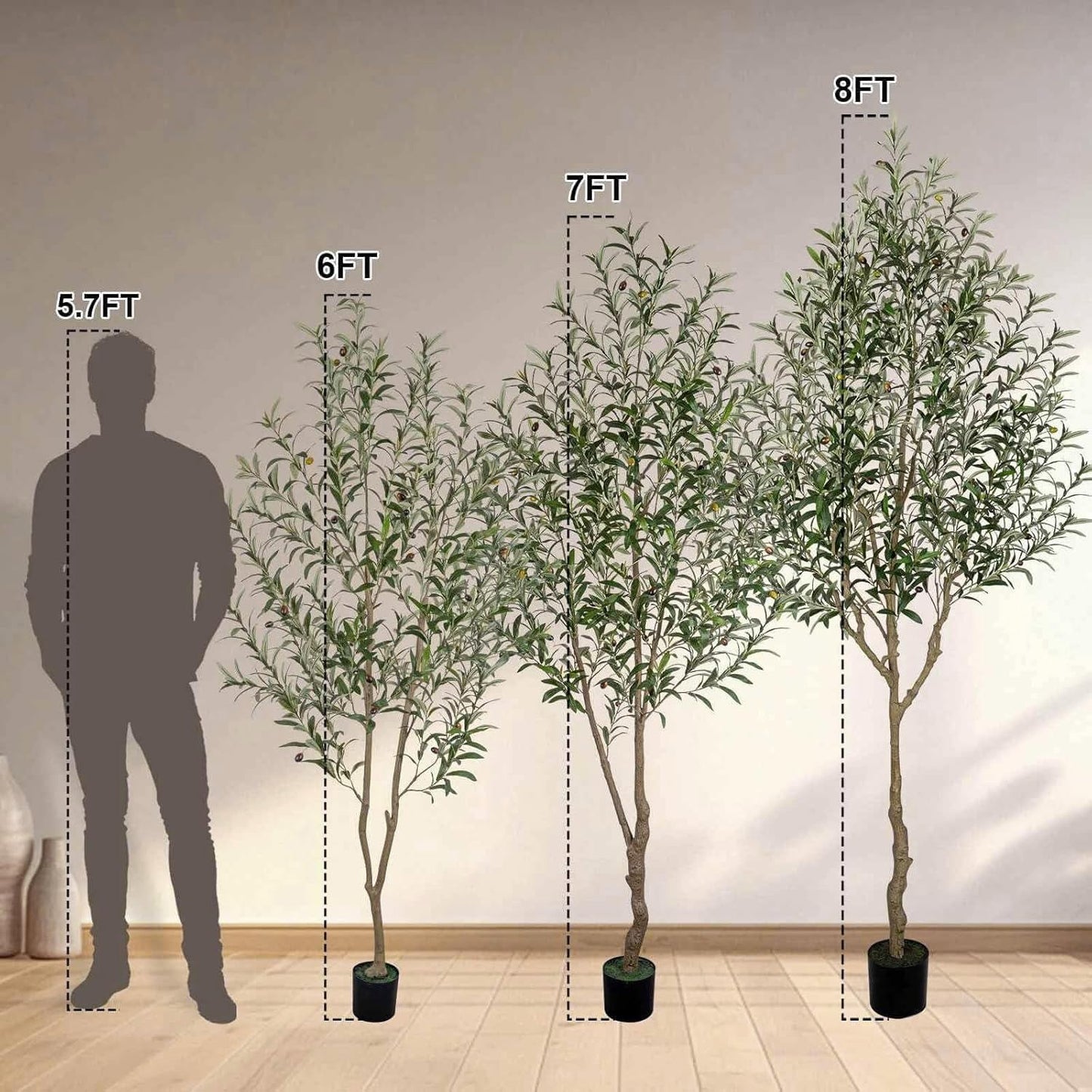 Artificial Olive Tree Indoor Tall Faux Olive Trees / 6FT / Black / 6 Inch
