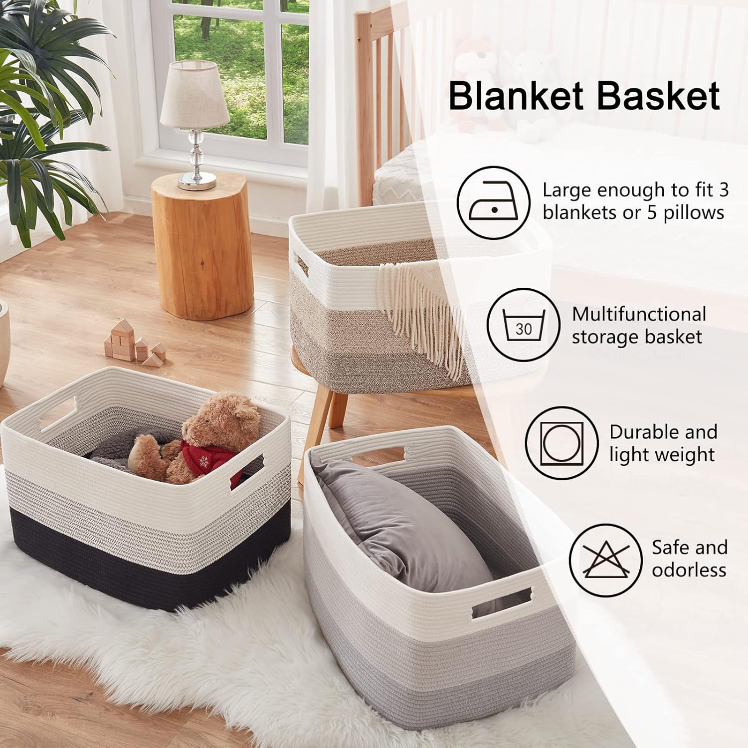 Rectangle Woven Baskets / Gradient Black / 22 x 17 x 12