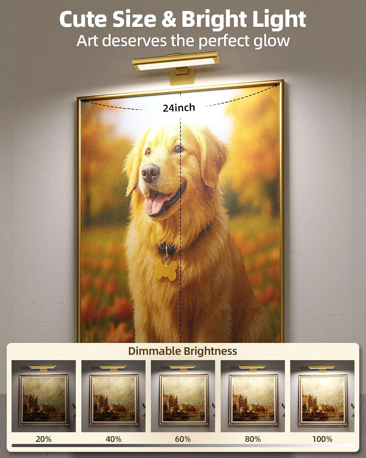 EZVALO Picture Light for Wall, Rechargeable 2400mAh Gold Lights Wireless with IR Remote, 3 Color & Dimmable Magnetic