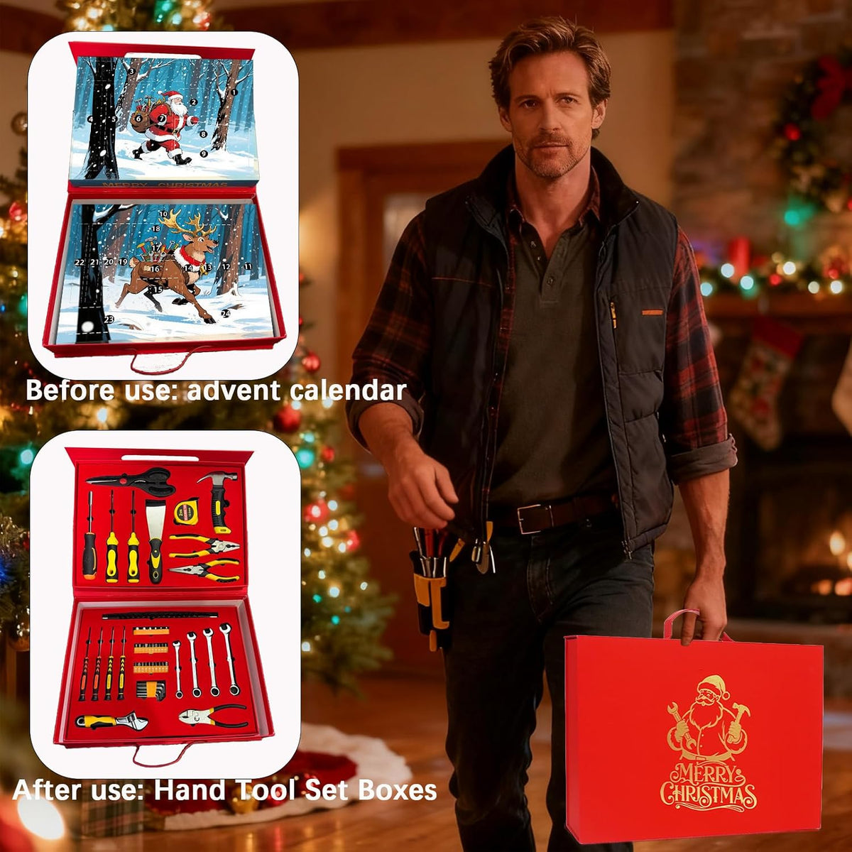 Hand Tool Advent Calendar With Storage Box for Adult Men,Household Hand Tools Set Christmas Stocking Stuffers Gifts for