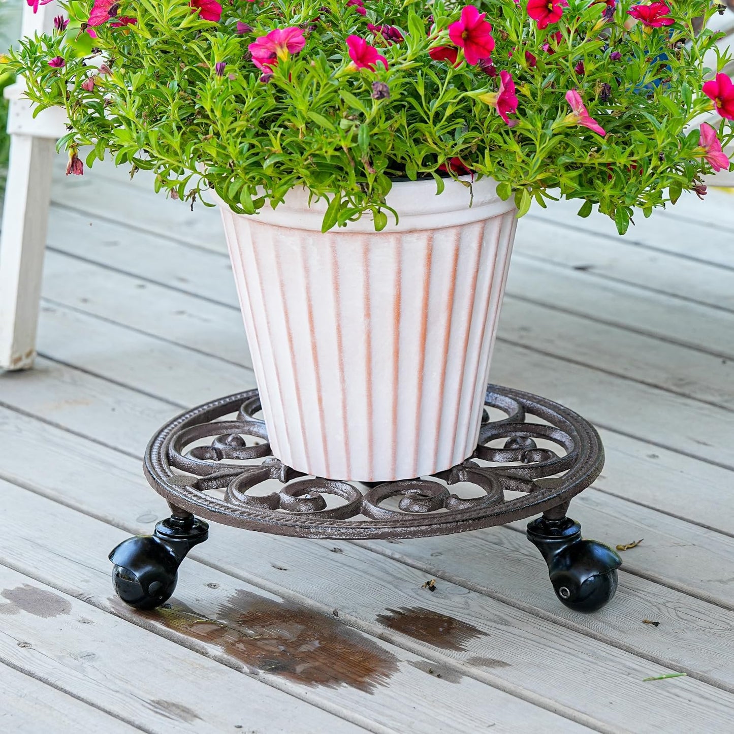 Sungmor Heavy Duty Cast Iron Plant Caddy,11" Round Potted Plant Stand Flower Pot Rack on 3 Solid Wheels,Indoor Outdoor