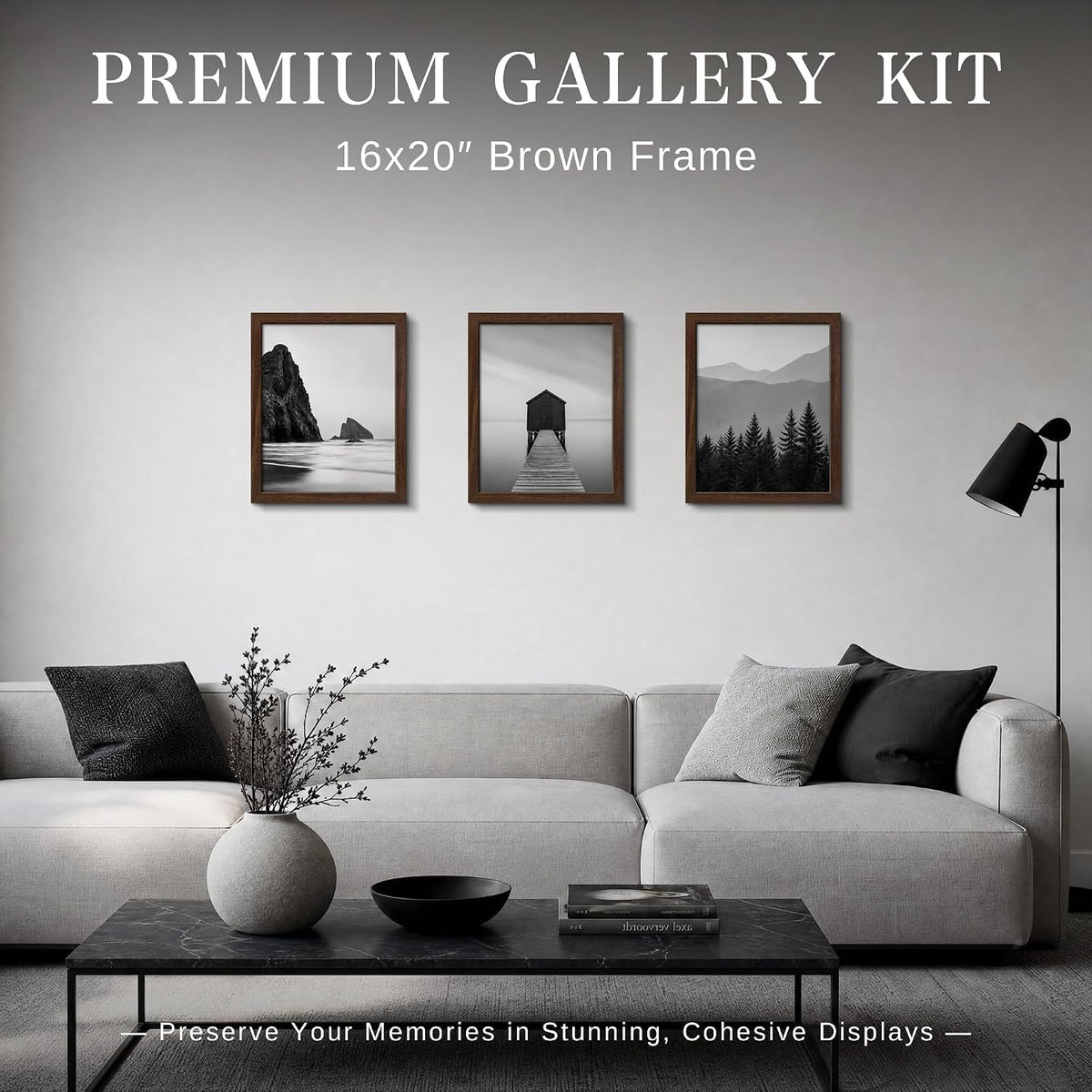 VCK 16x20 Frames Set of 6, Elegant Brown Wood Poster Frame | 1.1in Wide Border, Wall Hanging, HD Plexiglass