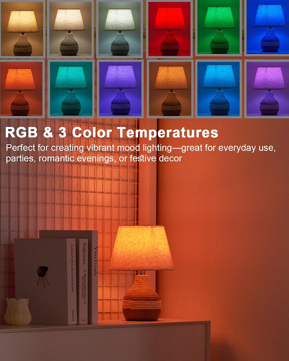10" H Small Rechargeable Cordless Ceramic Table Lamp, Coastal | Remote Control RGB, Warm White Light, Timer, Dimmer