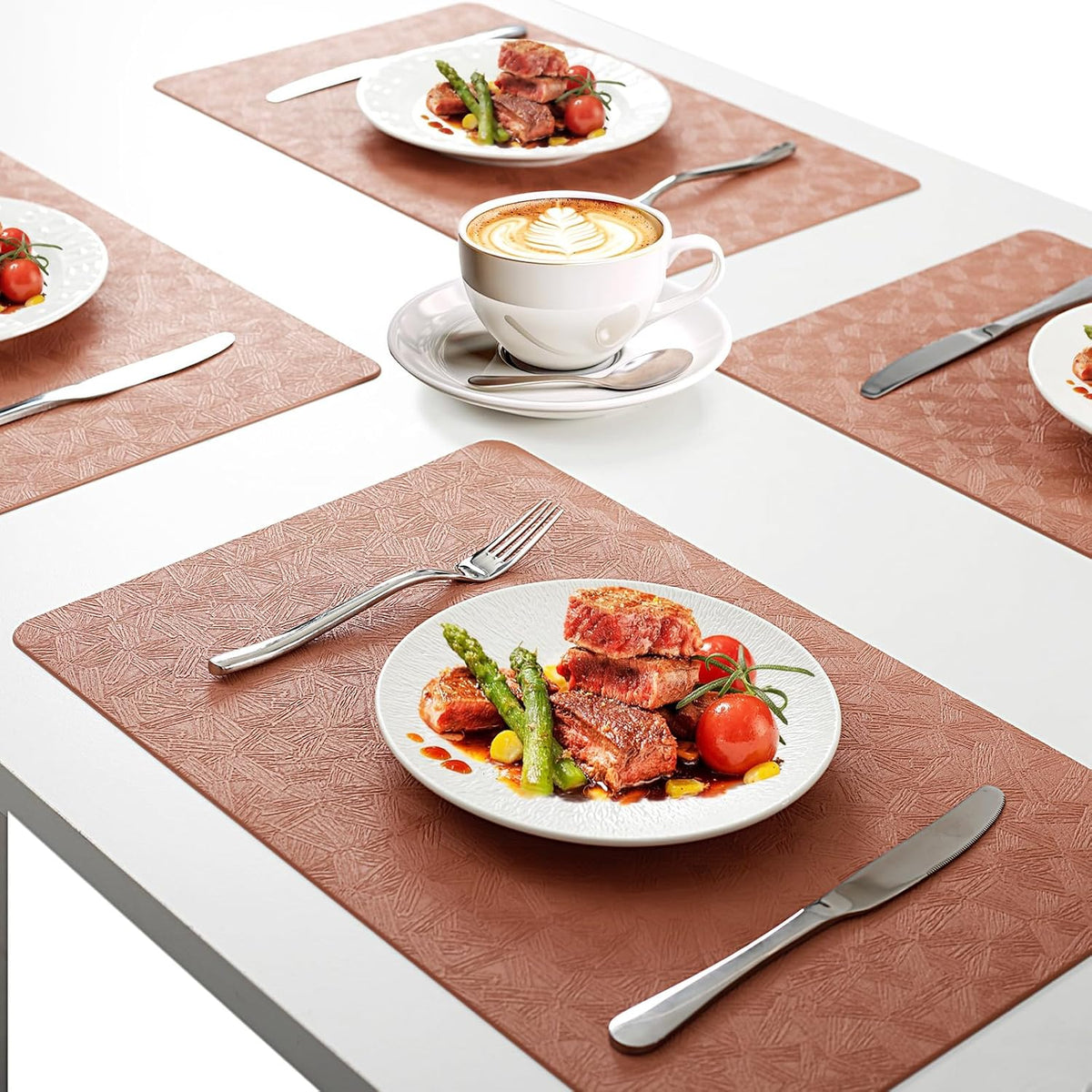 Coral Plastic Placemats Set of 8, Faux Leather Waterproof Table Mats | Coral Vinyl place mats,Wipeable and heat