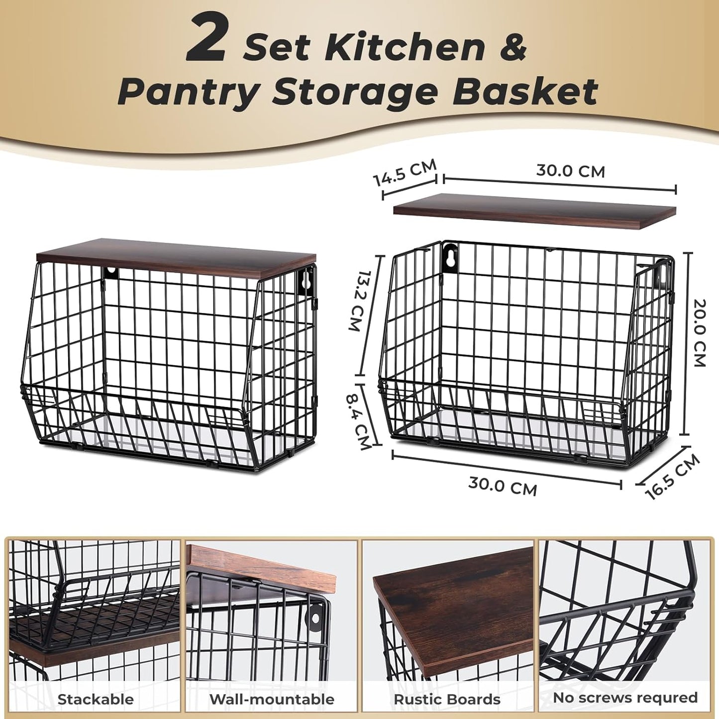 Stackable Wall Basket Fruit Basket / Brown / Large X2 / Set of 2