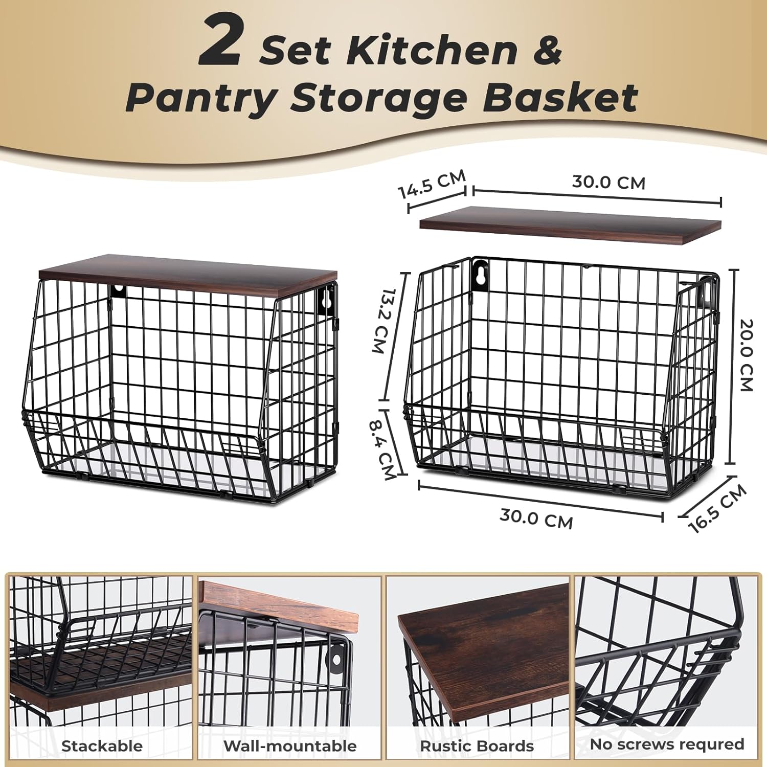 Stackable Wall Basket Fruit Basket / Brown / Large X2 / Set of 2