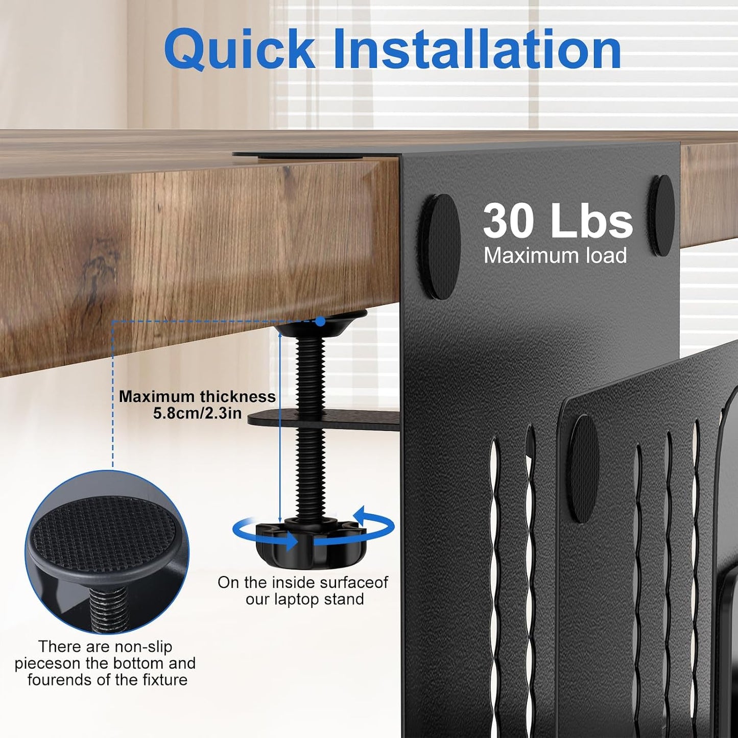 HAMOPY Desk Side Storage, 2 Tier Steel Hanging Desk Organizer with Magnetic Pen Holder, No Drilling Standing Desk