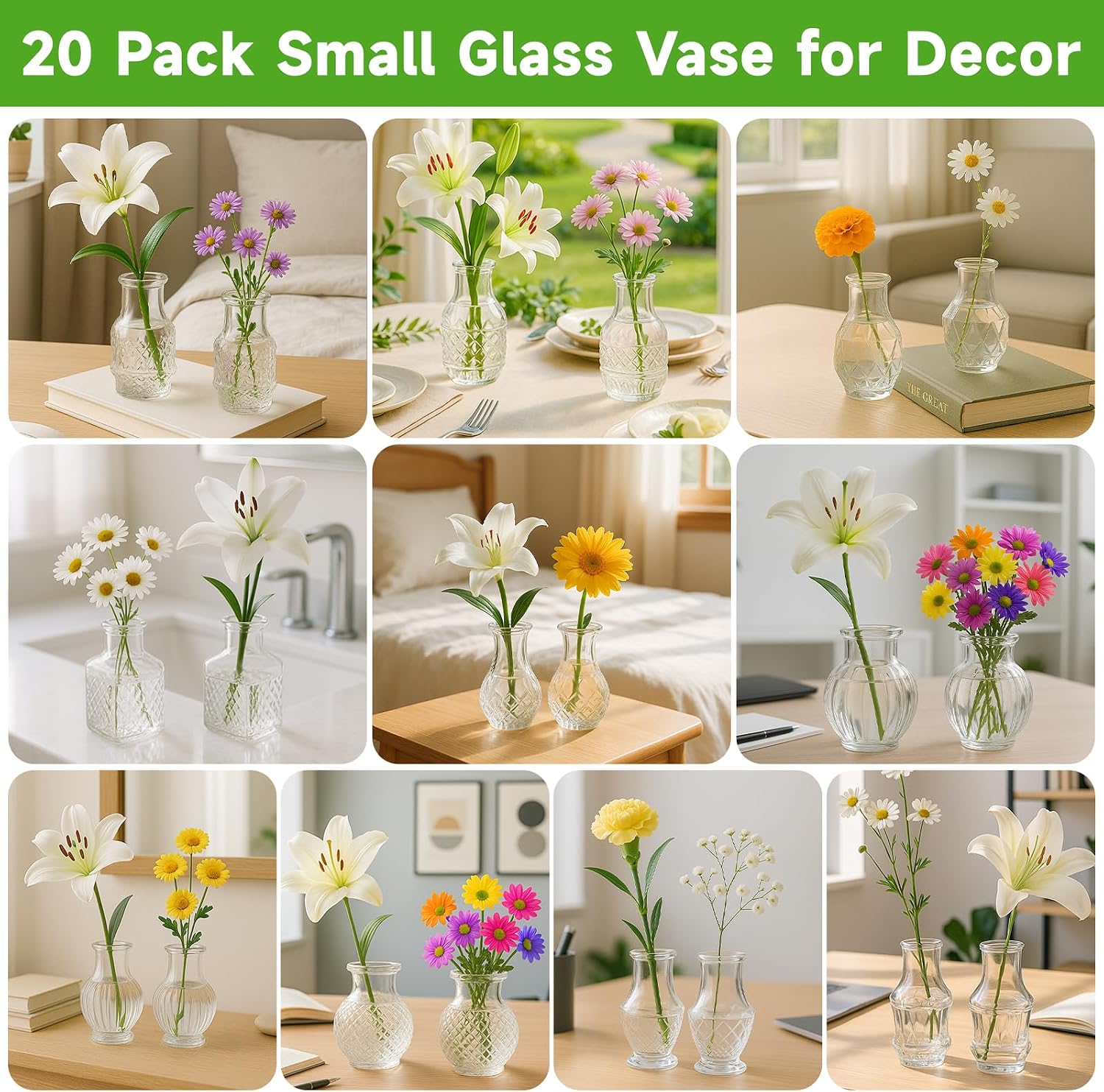 Glass Bud Vase Pcs / Clear / Set of 20