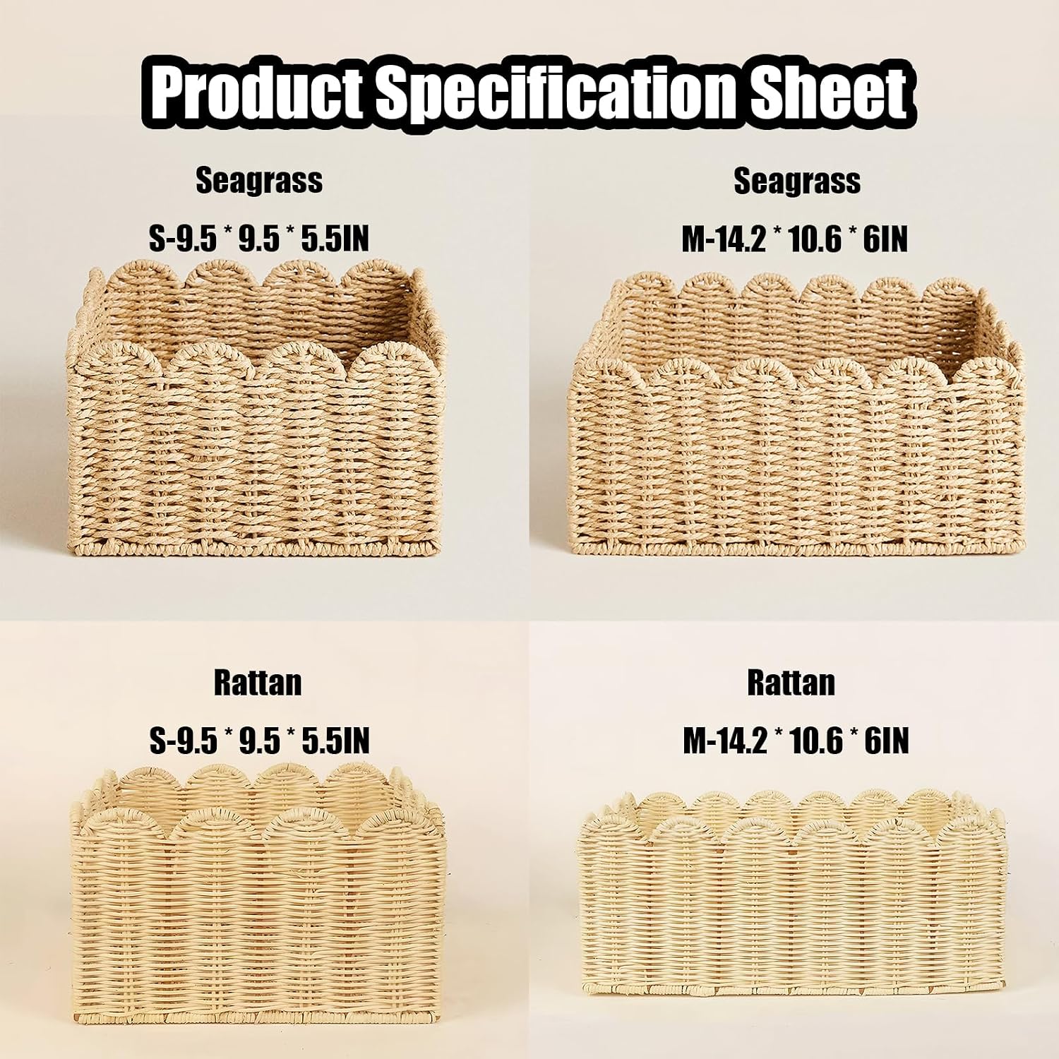 Scalloped Basket / Seagrass Baskets / Rattan / S