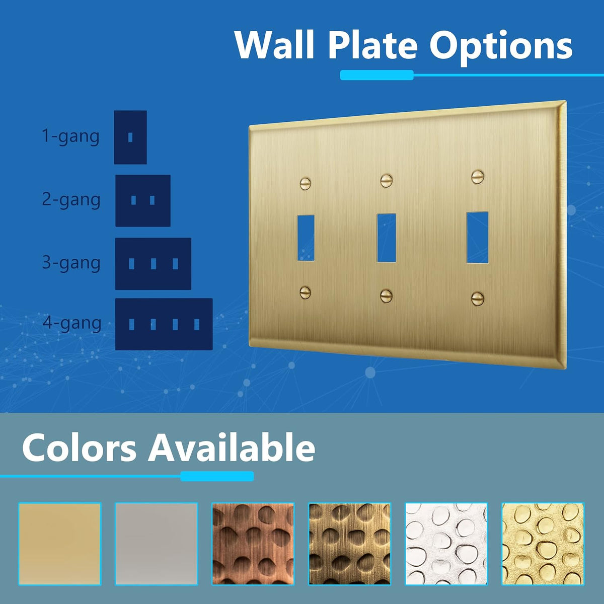 LIDER Toggle Light Switch Metal Wall Plate, Mid-Size 3-Gang, 2-Pack | Stainless Steel, Corrosion Resistant, Brushed