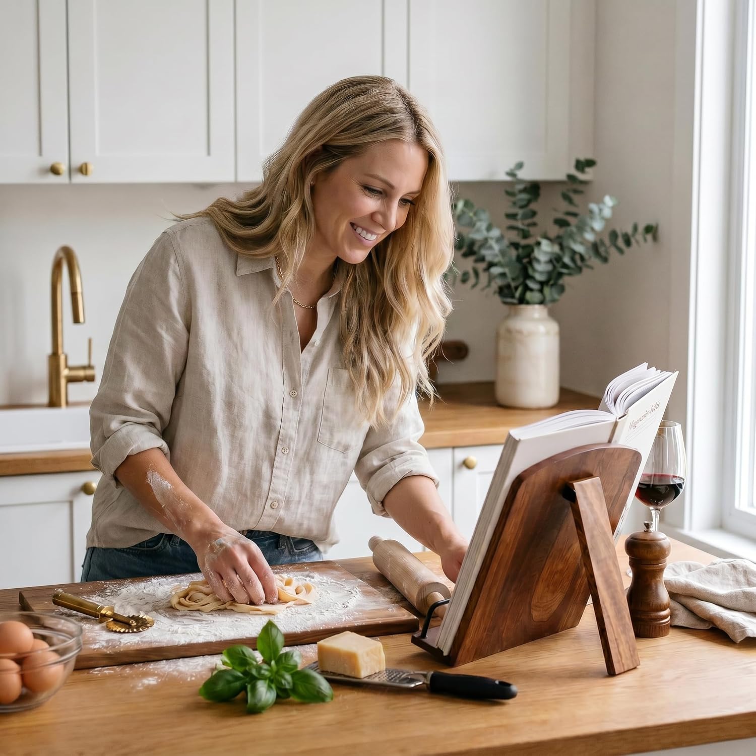 Beautiful Cookbook Stand for Your Kitchen Counter - Solid Wood, Fits iPad | Easily Keeps Cook or Recipe Books Open for