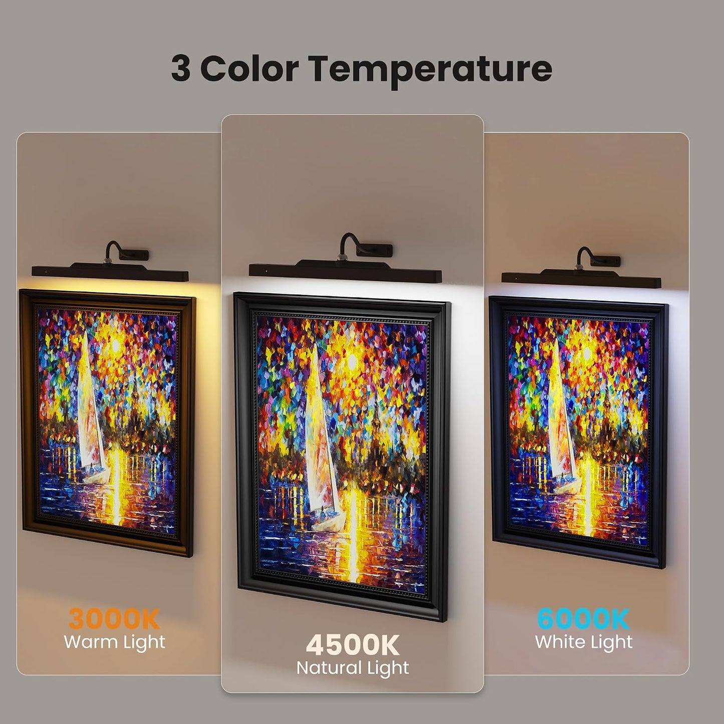 3Pack Picture Light Battery Operated, 16in Picture Light for Wall, 5000mAh Cordless Wall Lights with Controller,Art
