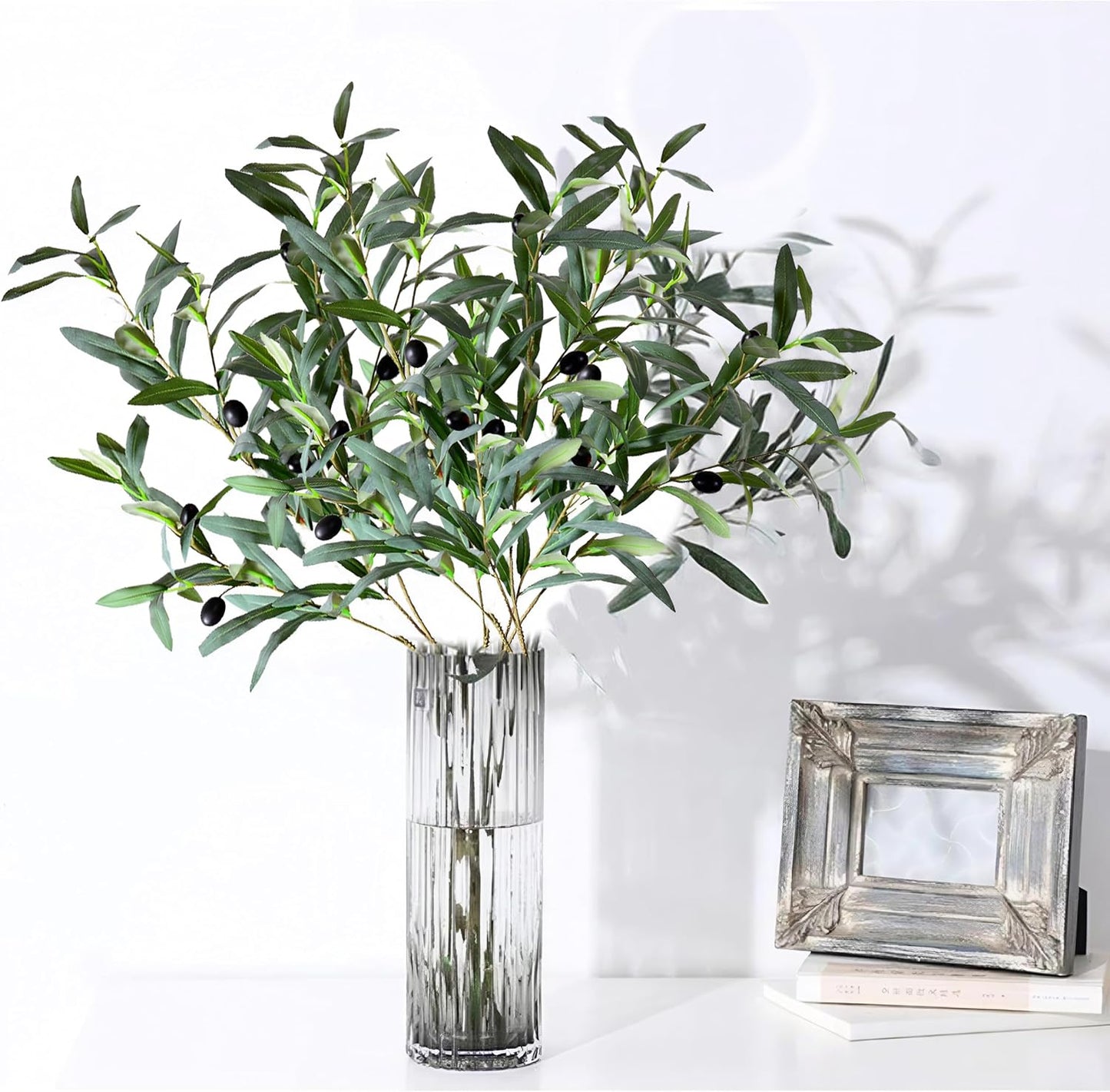 Artificial Olive Leaves Long Stems Fake Eucalyptus Plant Branches for DIY / 26.8 Inch / Set of 8