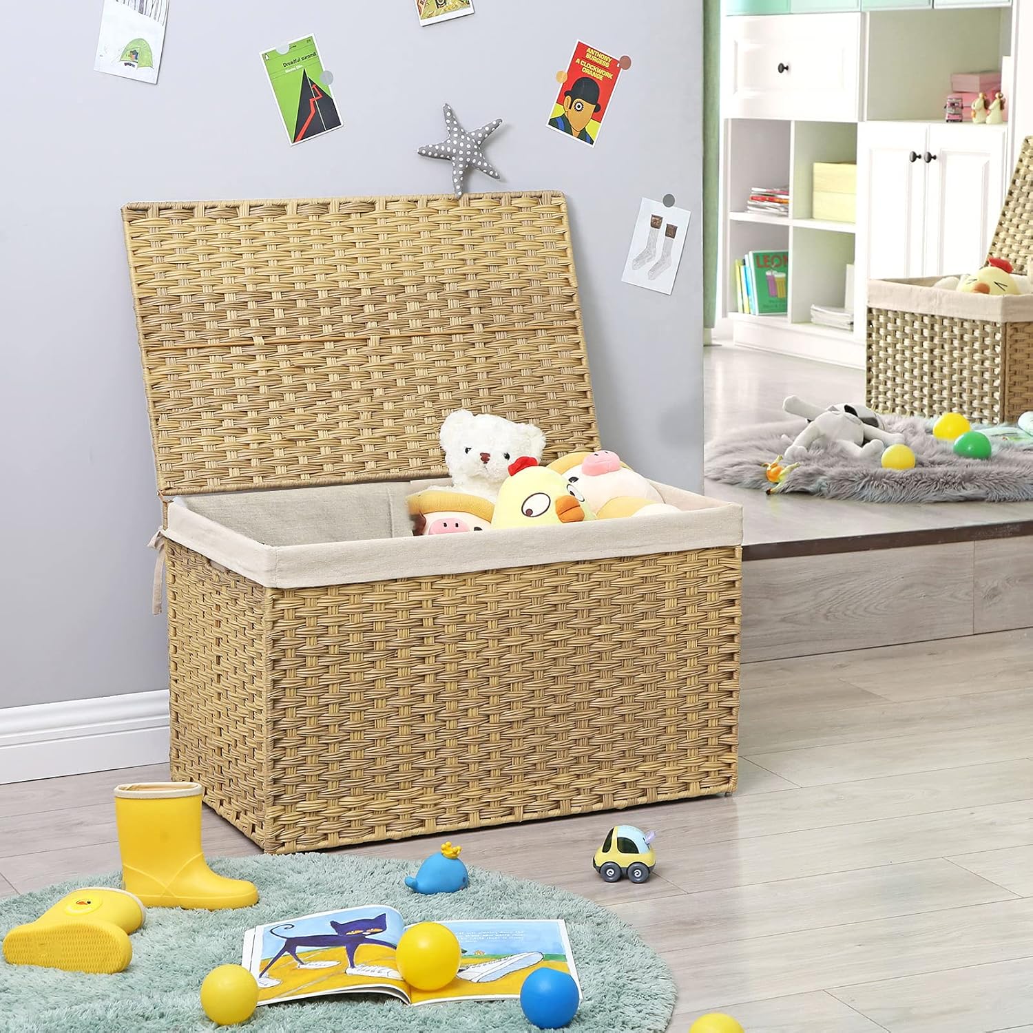 Metal Frame / Woven Blanket Storage Bin / 160 L / Natural