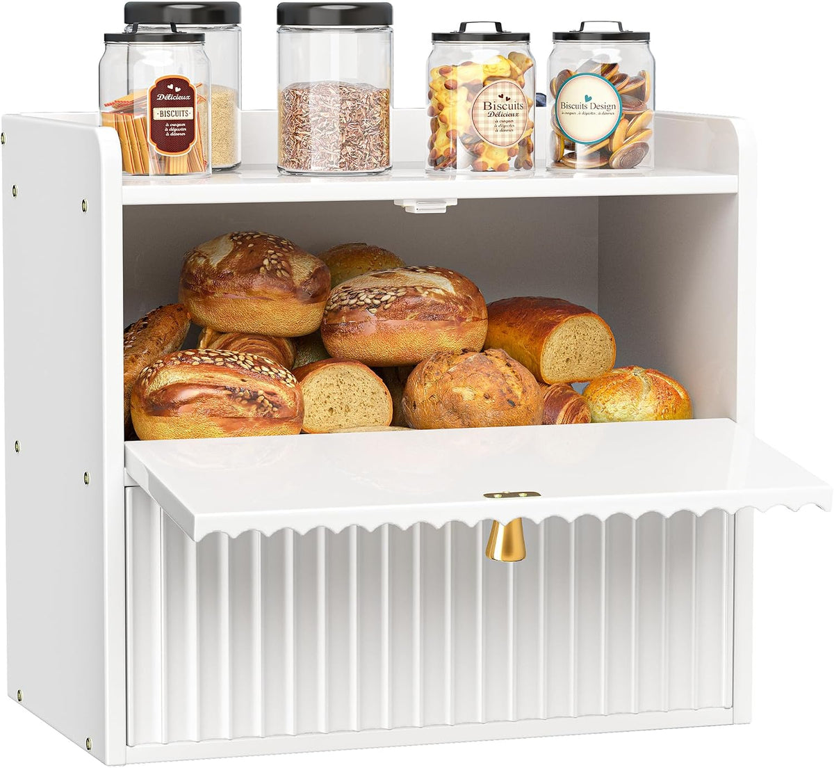 Bread Box for Kitchen Countertop, Large Bread Storage Container for Homemade Bread, Double Layer Farmhouse Breadbox