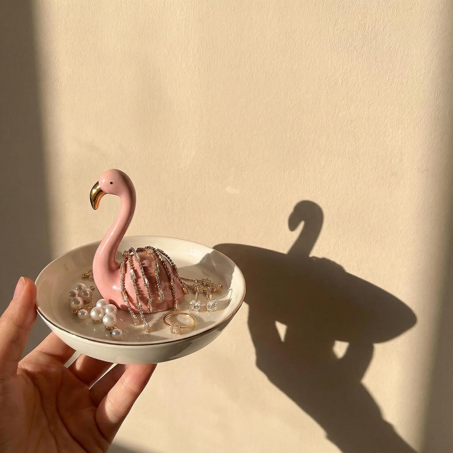 Jewelry Holder & Ceramic Ring Dish / Flamingo / Pink
