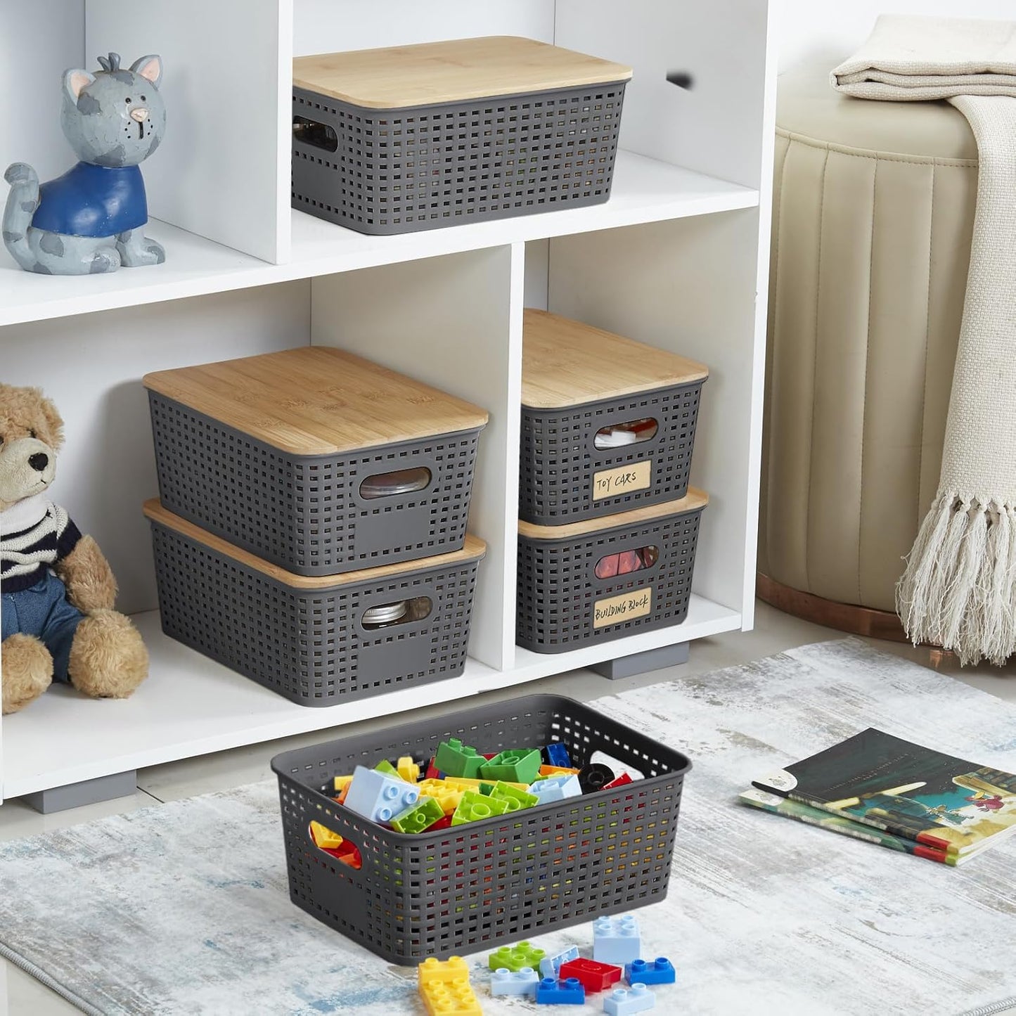 Plastic Storage Bins / Gray / Small / Set of 6