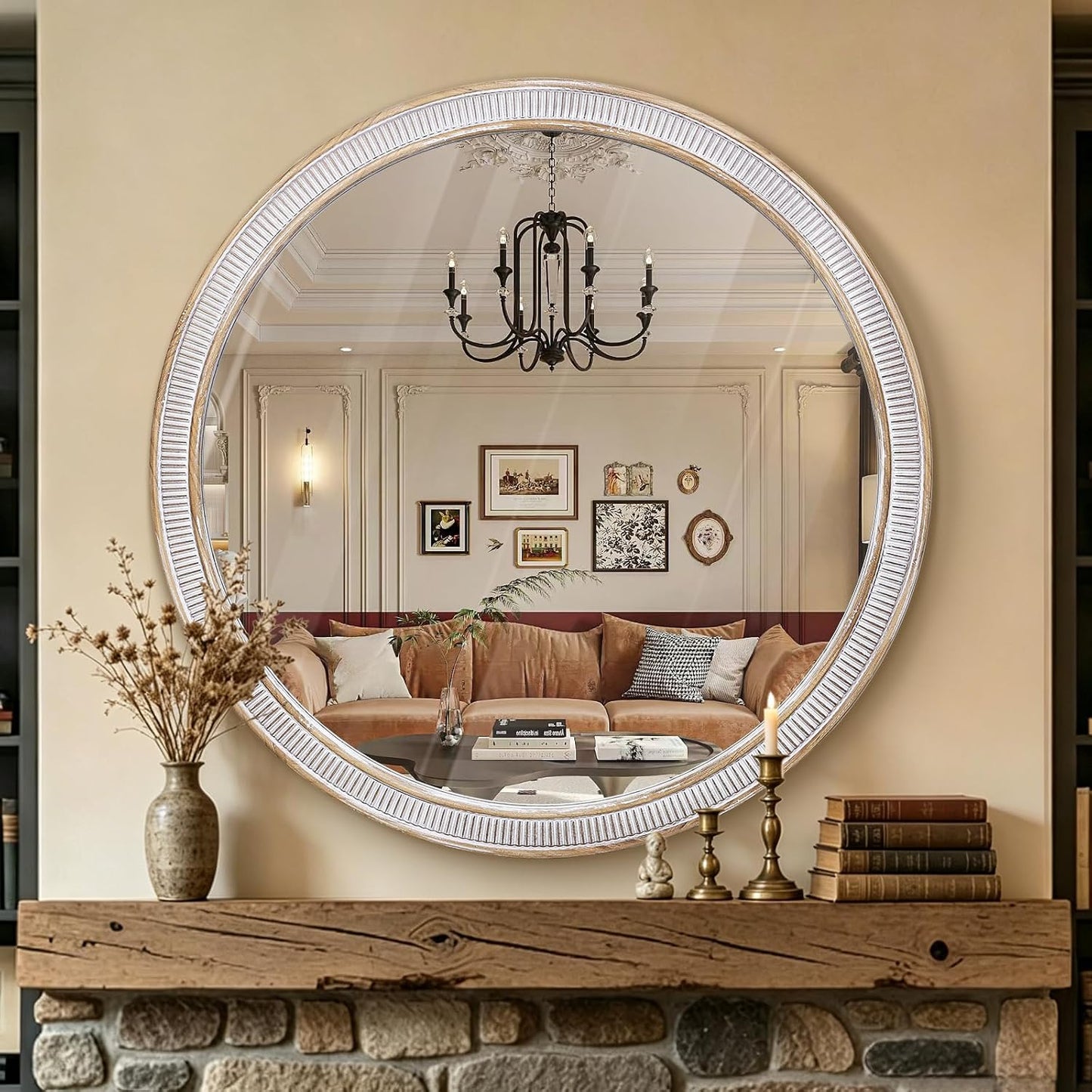 30 Inch Gold Round Bathroom Wall Mirror, Round Mirrors for Wall Decor, Circle Mirror for with HD Shatter-Proof Glass