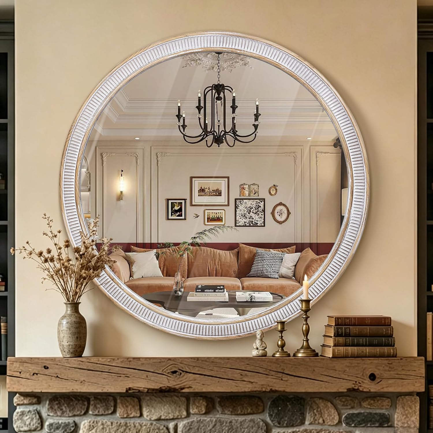 30 Inch Gold Round Bathroom Wall Mirror, Round Mirrors for Wall Decor, Circle Mirror for with HD Shatter-Proof Glass