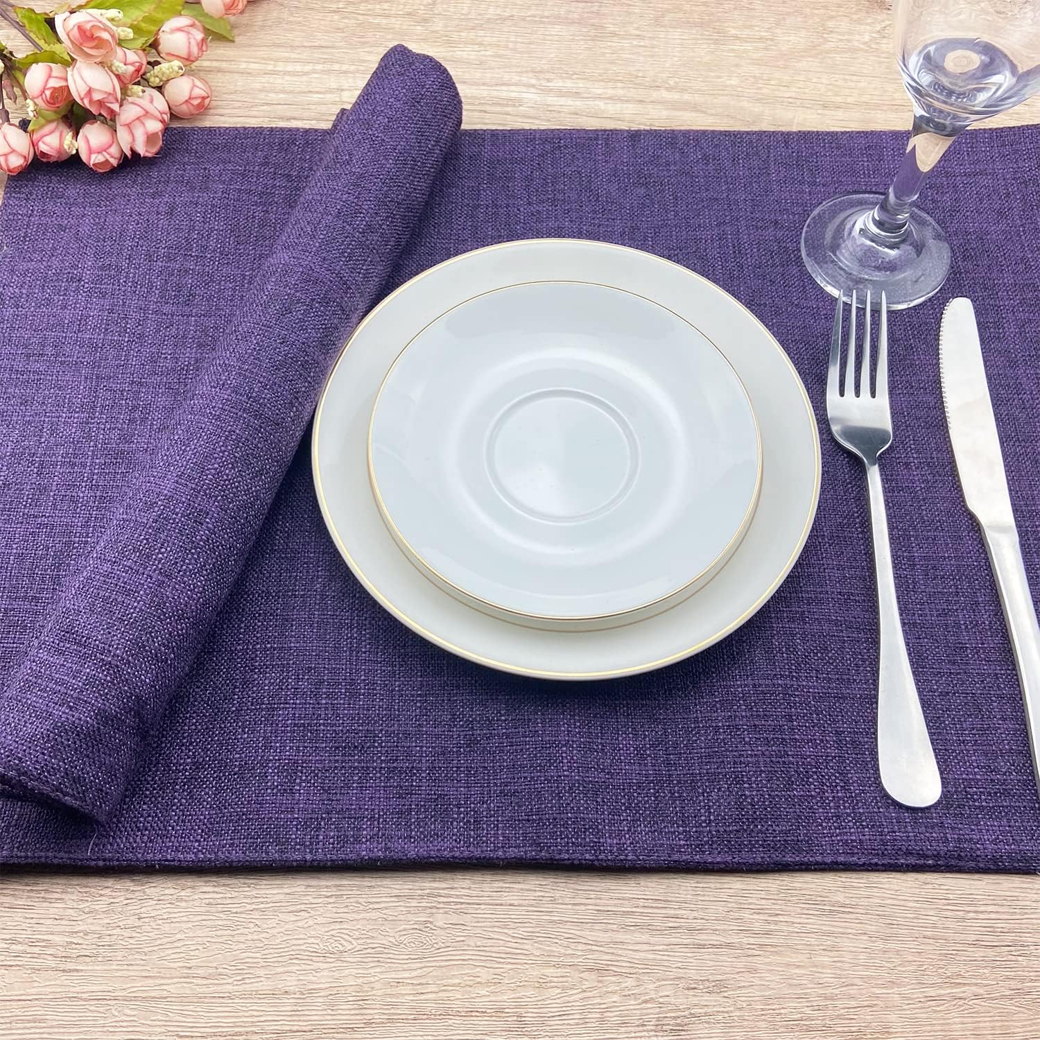 Weabetfu Cloth Placemats Set of 8 Heat Resistant Dining Table Place mats | Cotton Linen Machine Washable Kitchen Table