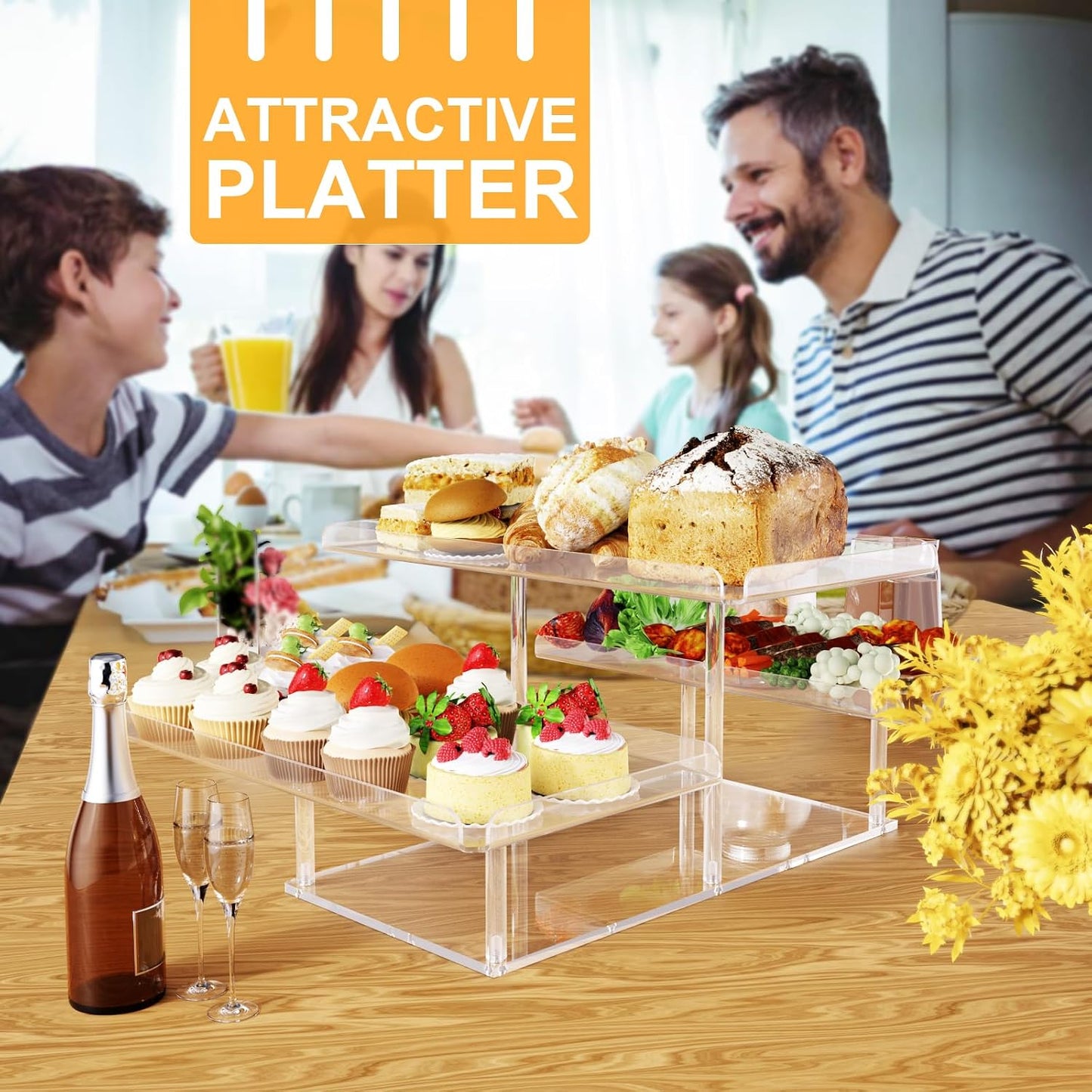 Bakzon 3 Tier Serving Tray for Entertaining, Acrylic Dessert Table Display Set for Party Supplies, Serving Platters and