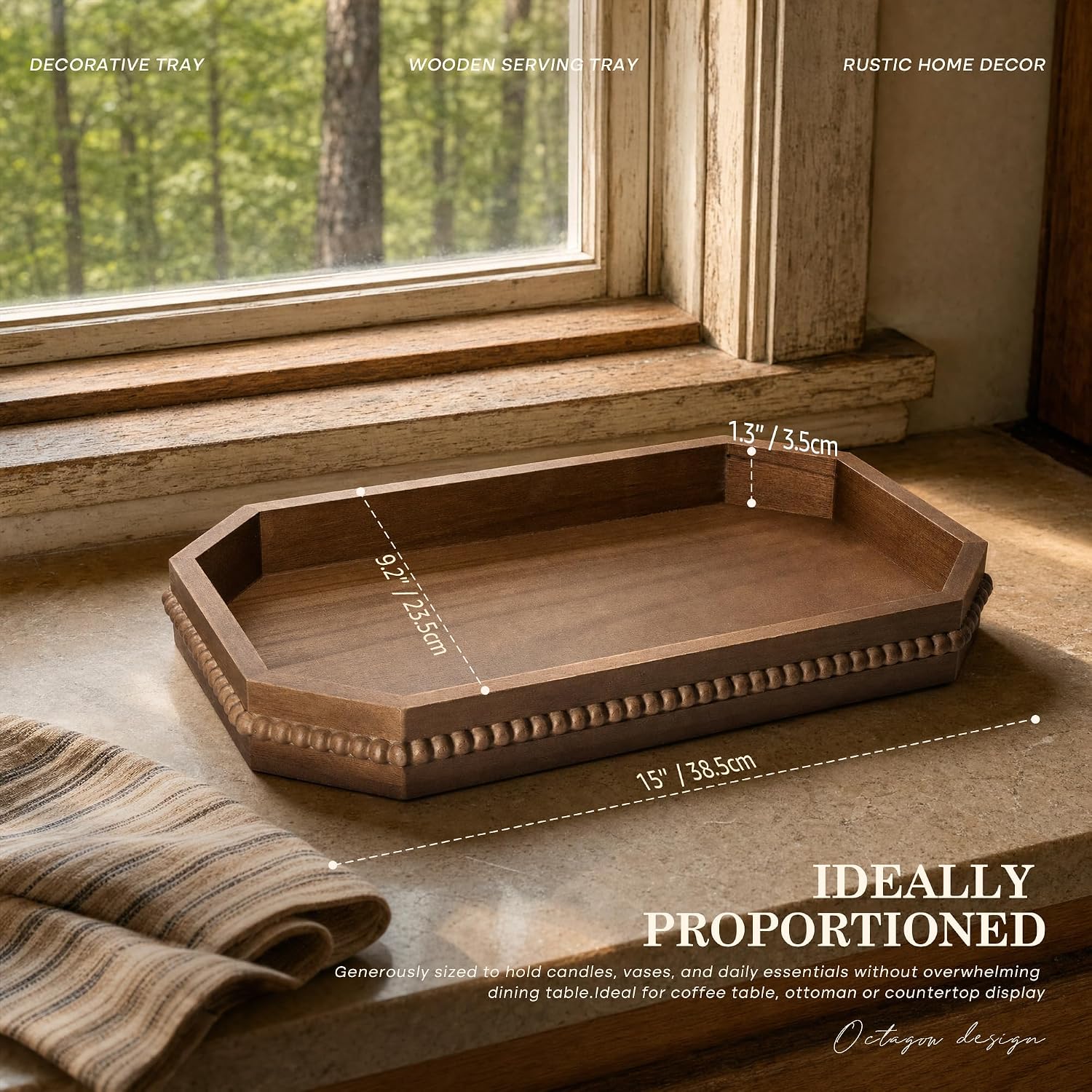 Rustic Serving Tray for Entryway / Brown