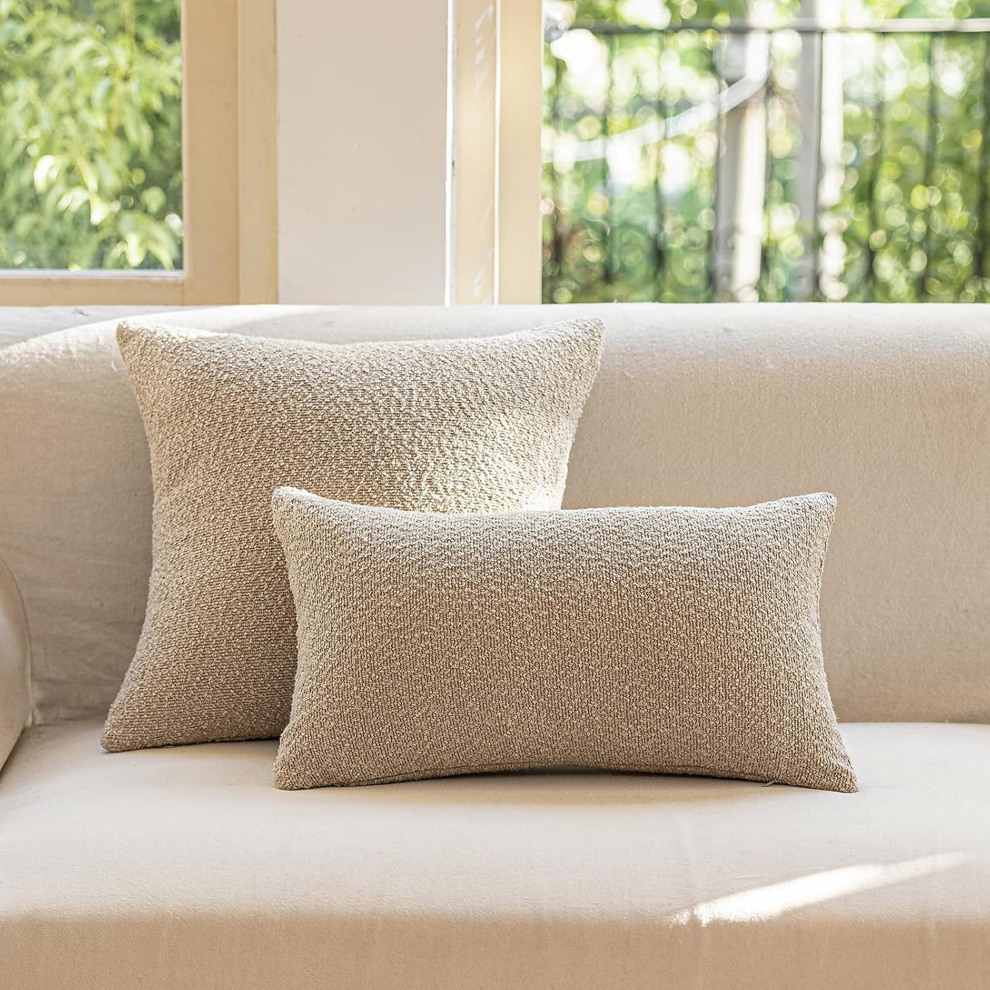 Decorative Throw Pillow Covers / Oatmeal Beige / 18 x 18 / Set of 2