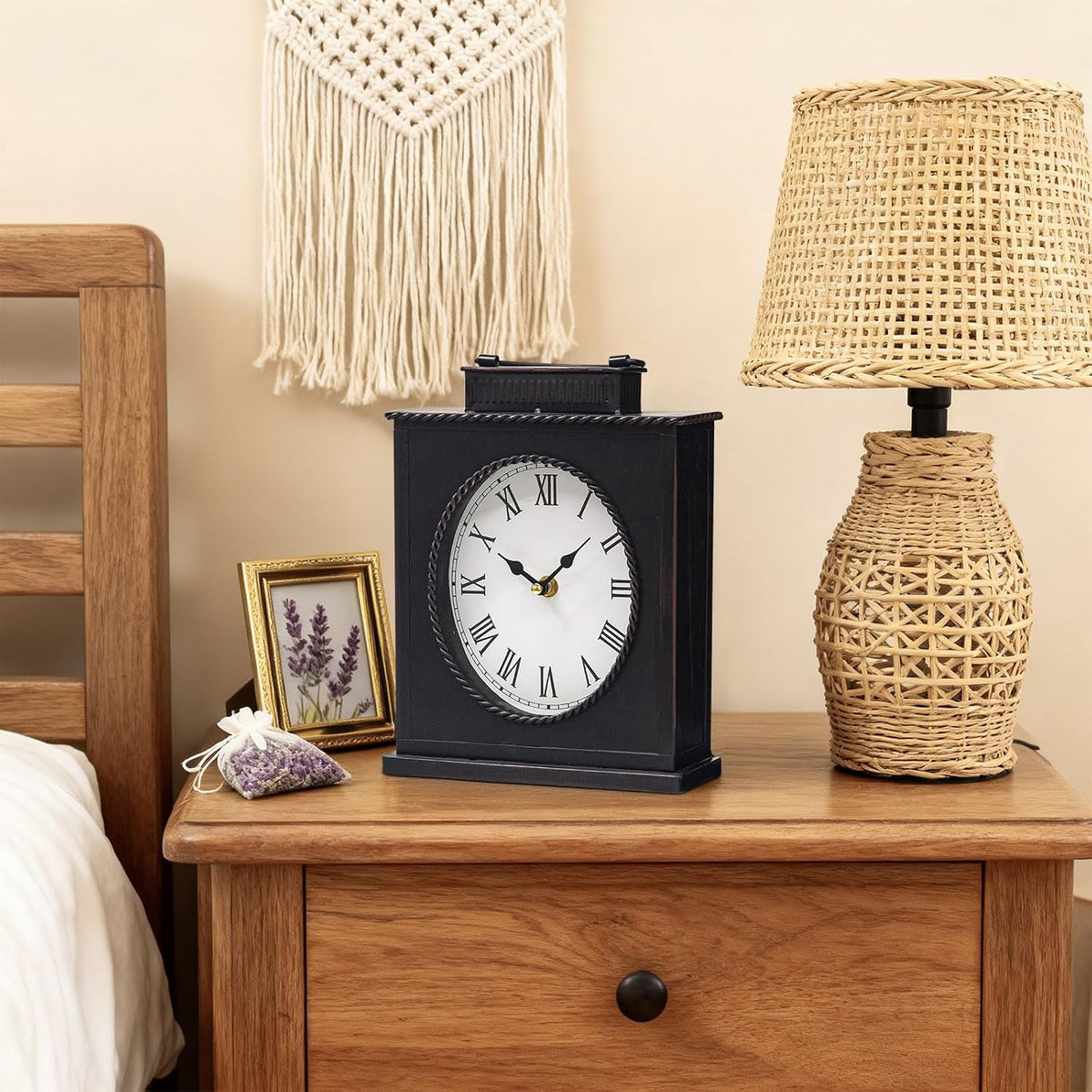 Vintage Mantel Clock, Large Rustic Distressed Metal Table Clock with Handle, Silent Non-Ticking Quartz Movement
